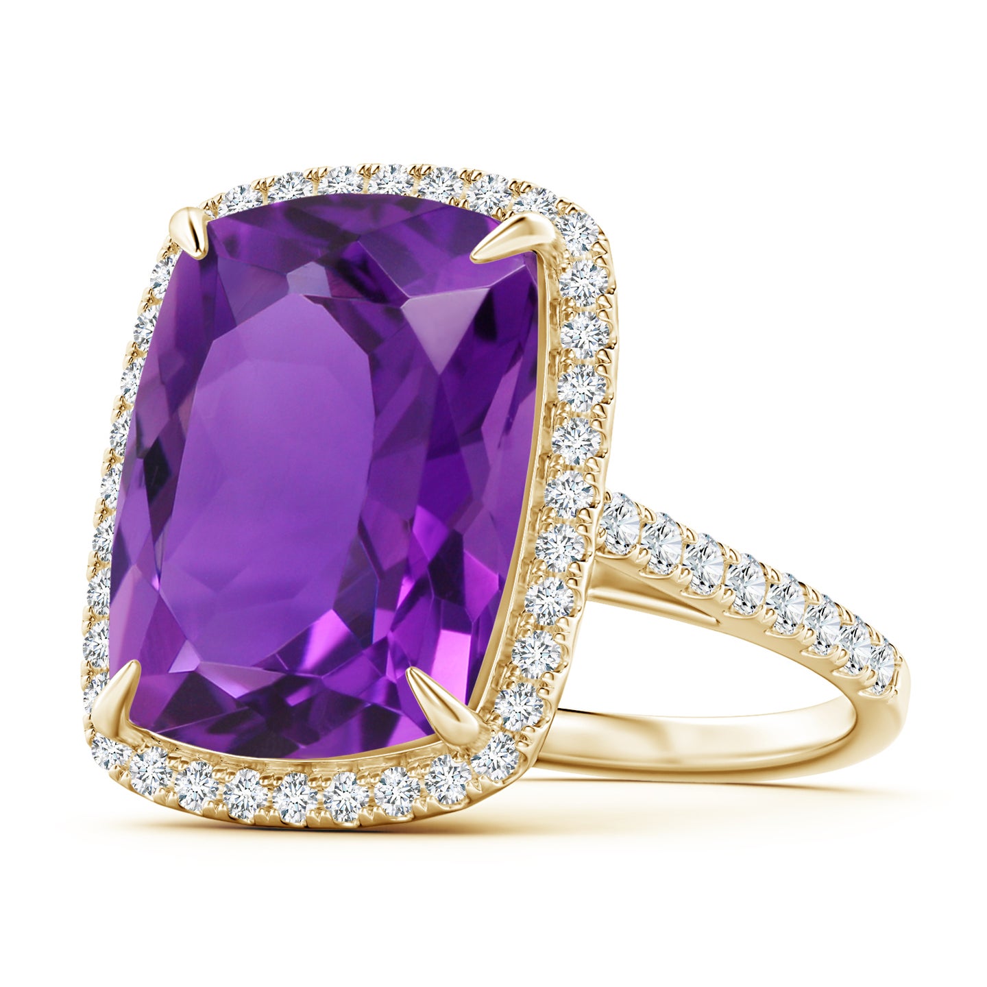 Rectangular Cushion Amethyst and Diamond Halo Cocktail Ring