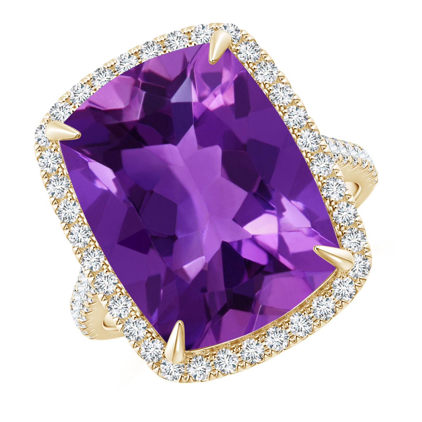 Rectangular Cushion Amethyst and Diamond Halo Cocktail Ring
