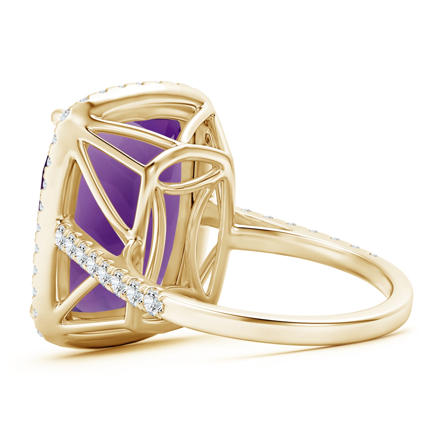 Rectangular Cushion Amethyst and Diamond Halo Cocktail Ring