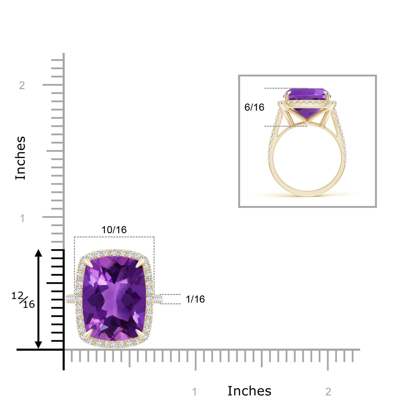 Rectangular Cushion Amethyst and Diamond Halo Cocktail Ring