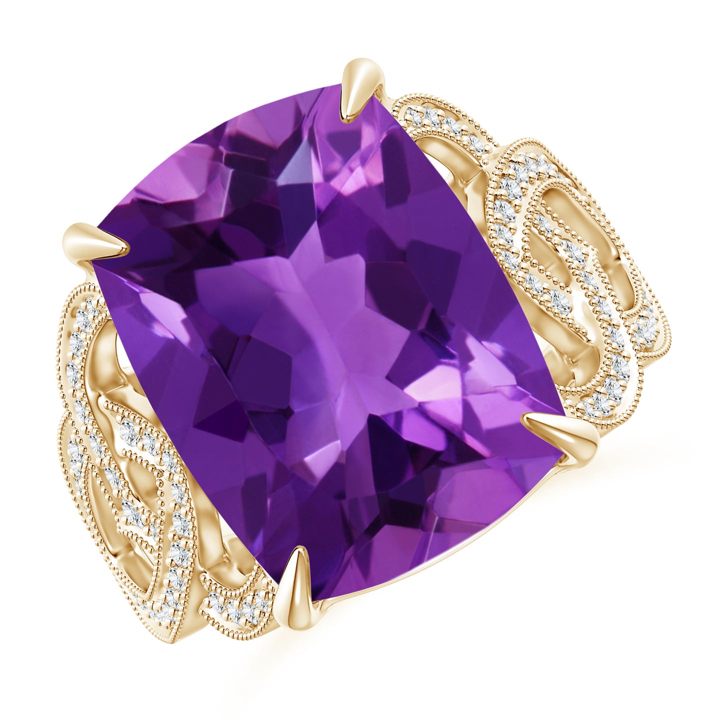 Rectangular Cushion Amethyst Celtic Knot Ring with Diamonds