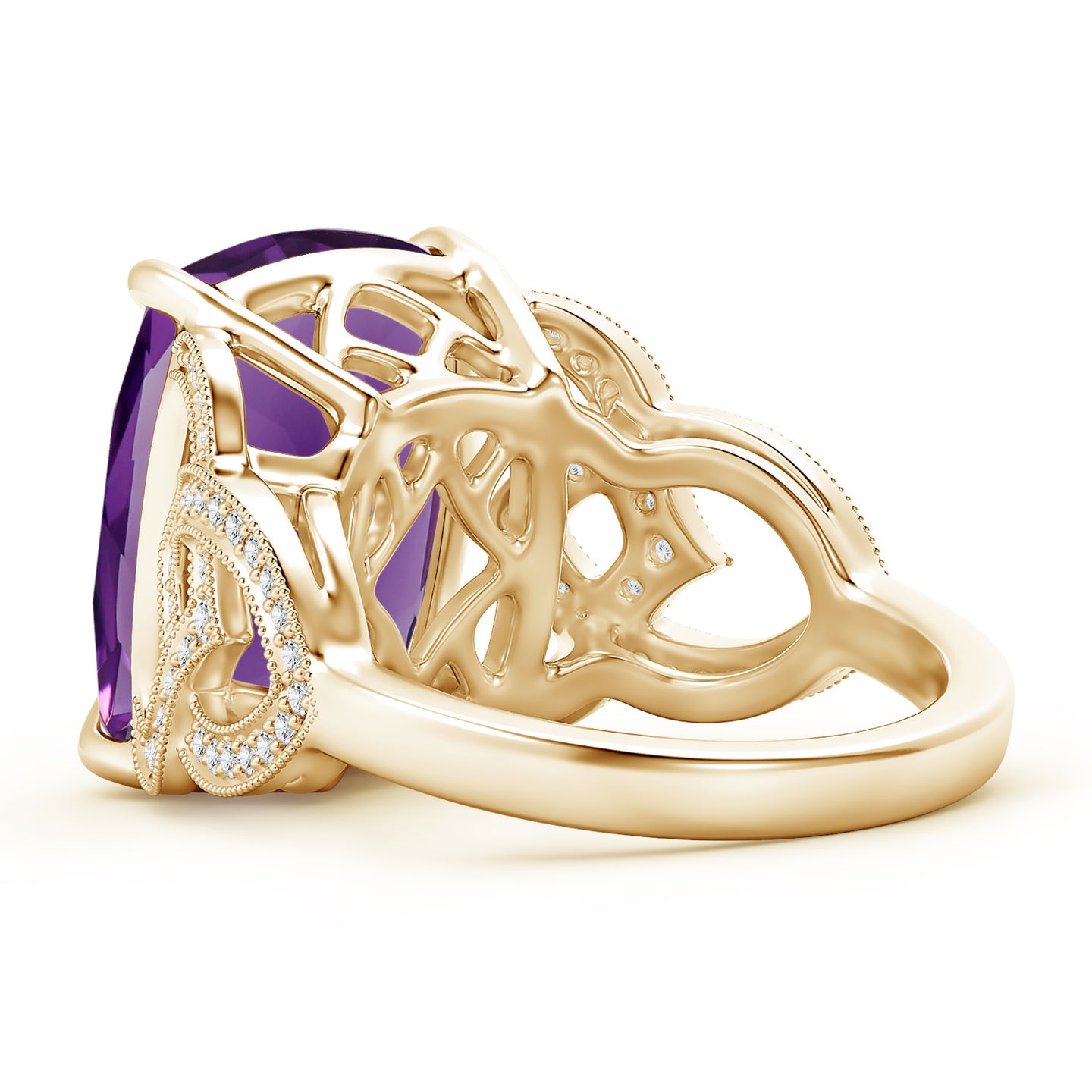 Rectangular Cushion Amethyst Celtic Knot Ring with Diamonds