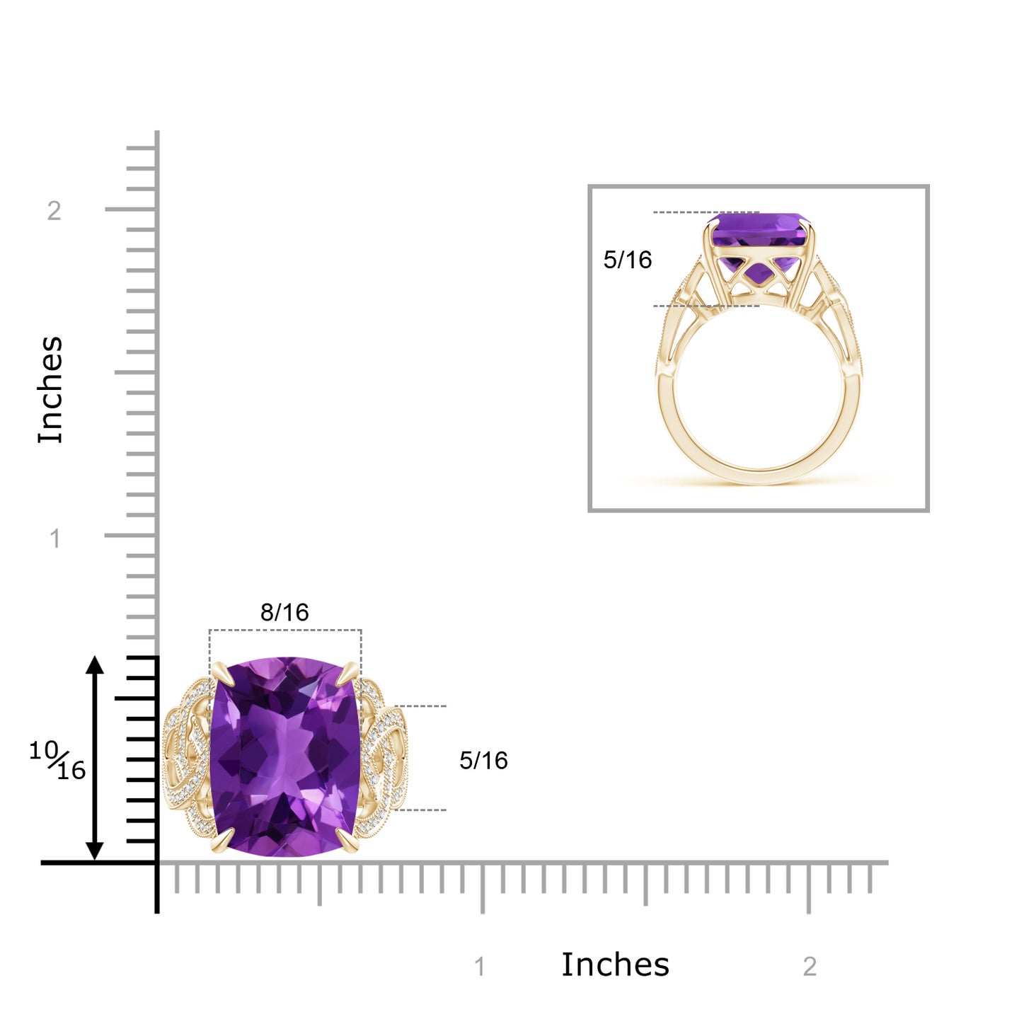 Rectangular Cushion Amethyst Celtic Knot Ring with Diamonds