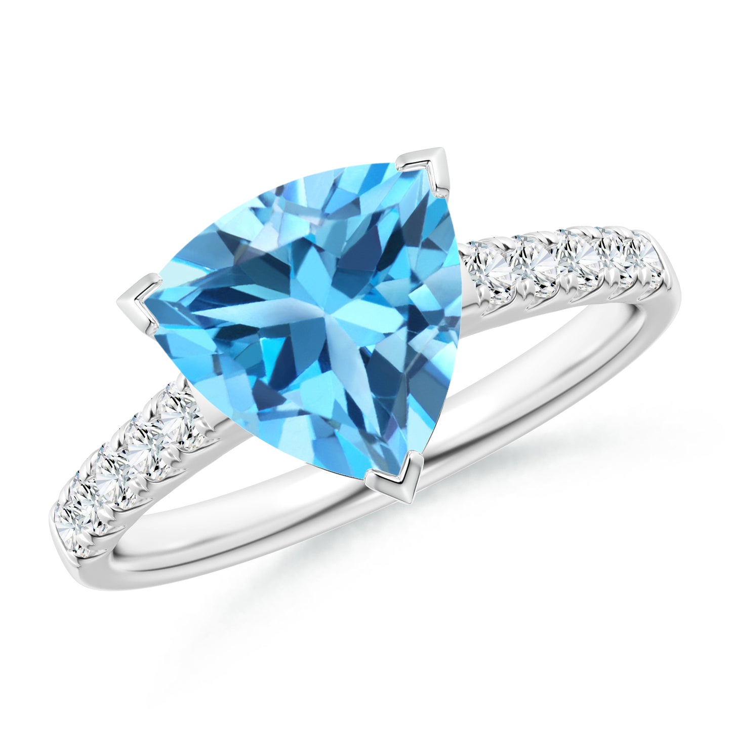 V-Prong Set Trillion Swiss Blue Topaz Ring with Diamonds