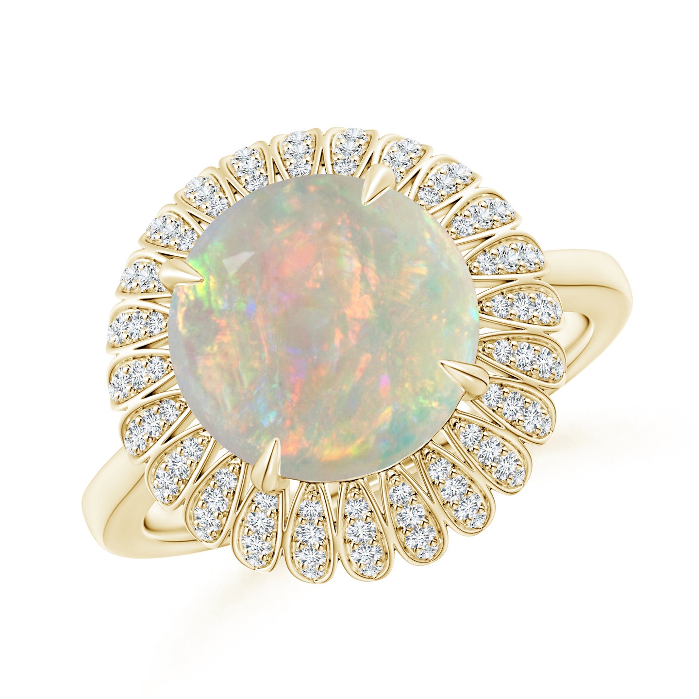 10mm AAAA Opal Sunflower Inspired Cocktail Ring with Diamonds in Yellow Gold
