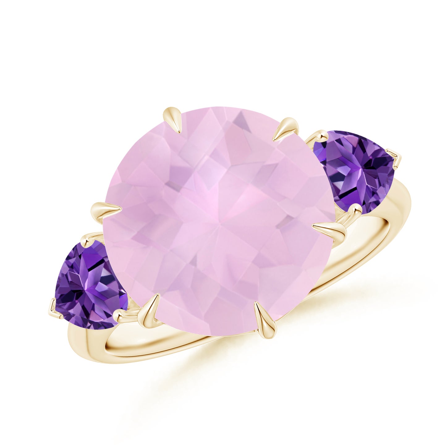 Rose Quartz Amethyst Three Stone Cocktail Ring
