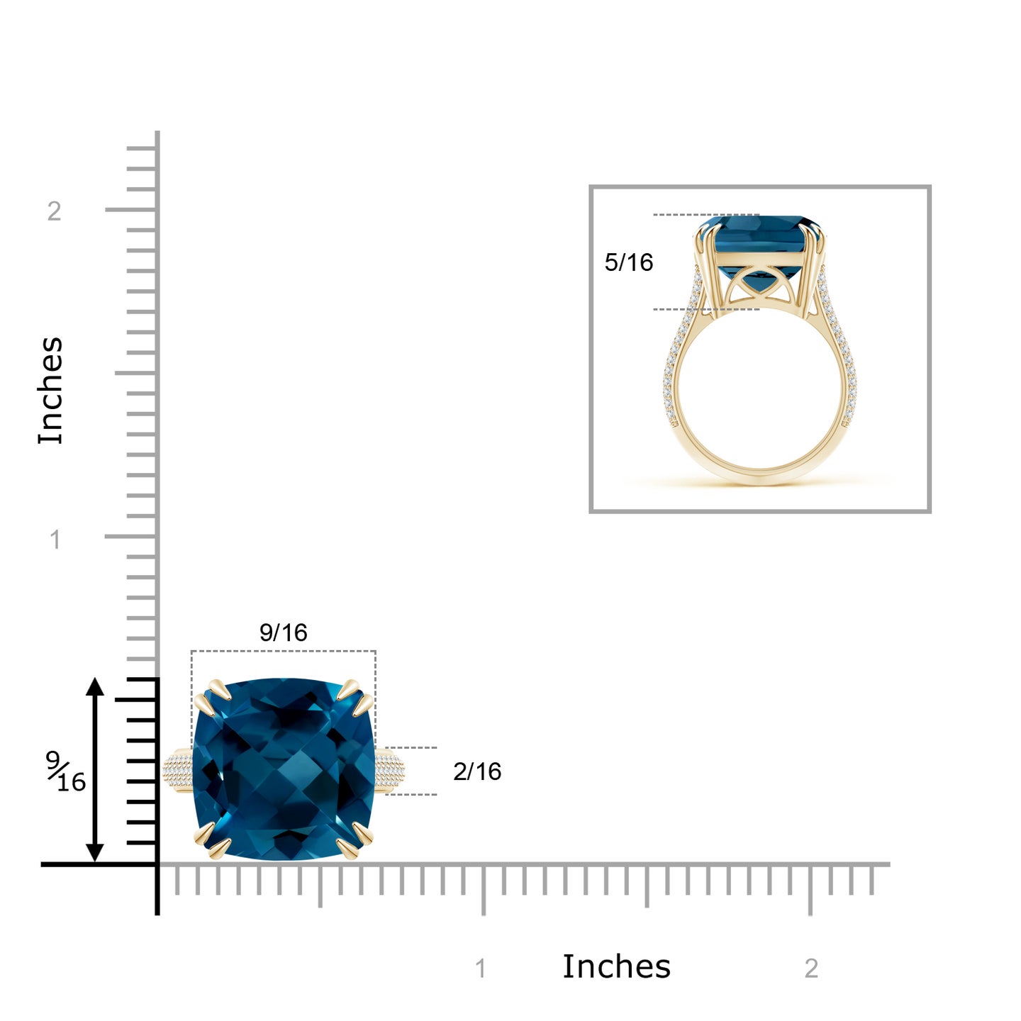 Cushion London Blue Topaz Solitaire Ring with Pave Diamonds