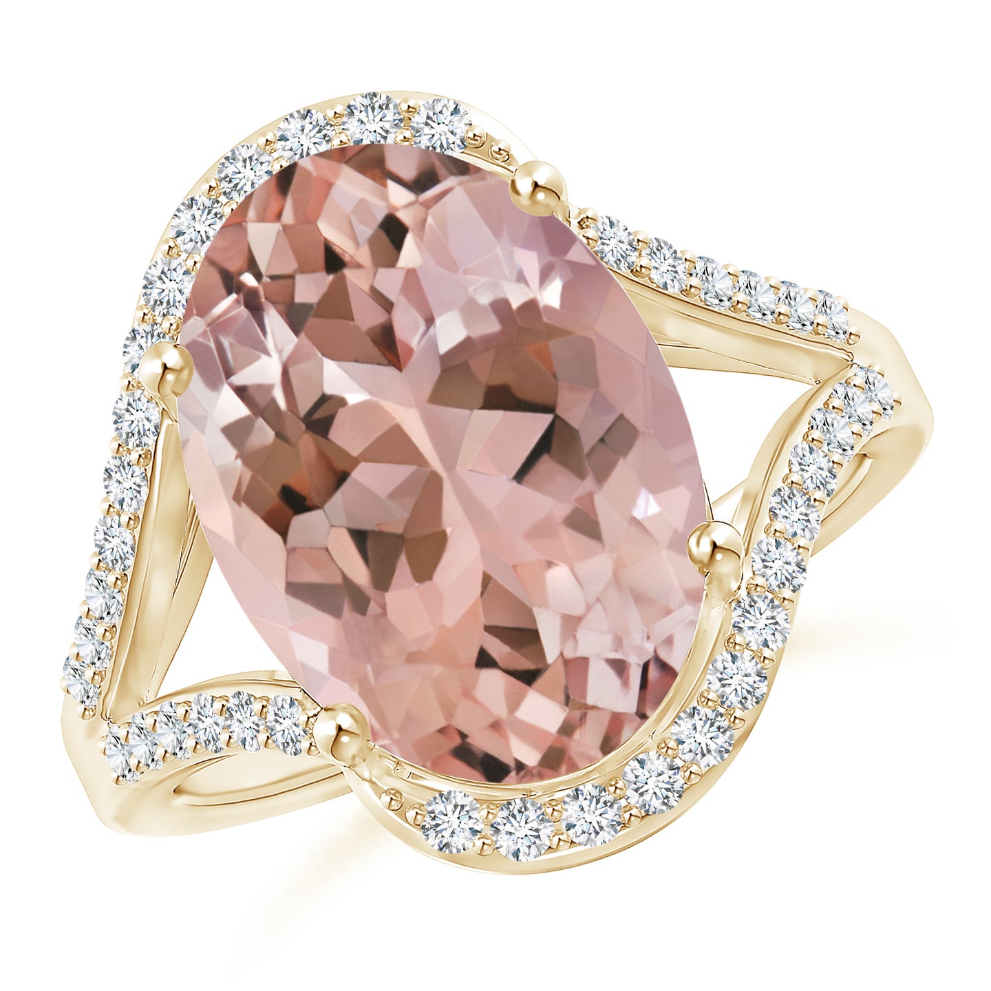 Oval Morganite Bypass Halo Ring with Diamond Accents