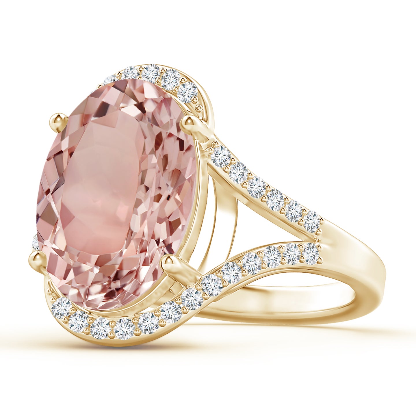 Oval Morganite Bypass Halo Ring with Diamond Accents