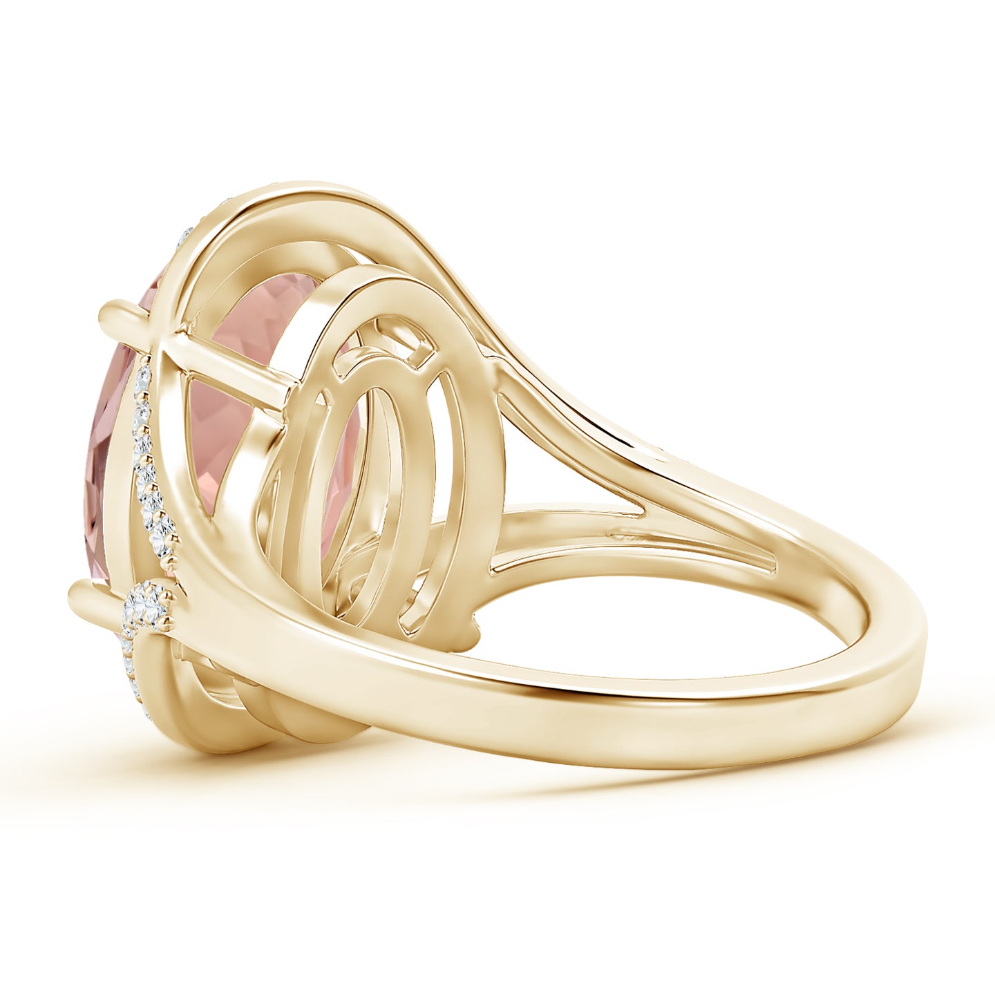 Oval Morganite Bypass Halo Ring with Diamond Accents