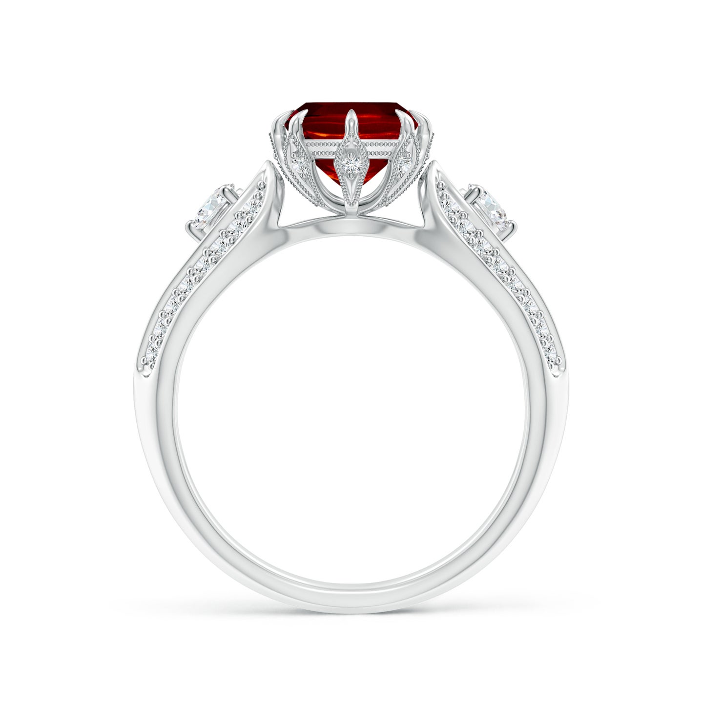 Vintage Inspired Cushion Ruby Split Shank Ring