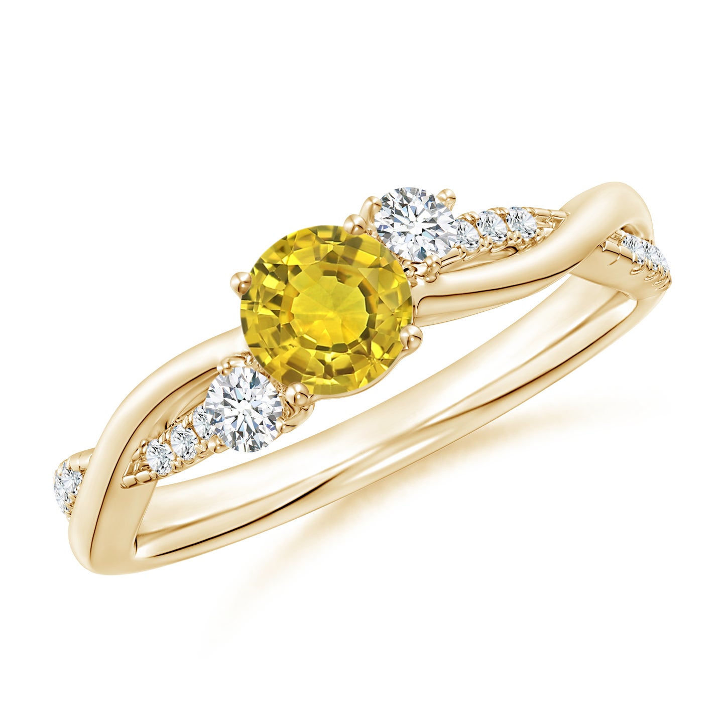 5mm AAAA Nature Inspired Yellow Sapphire & Diamond Twisted Vine Ring in Yellow Gold