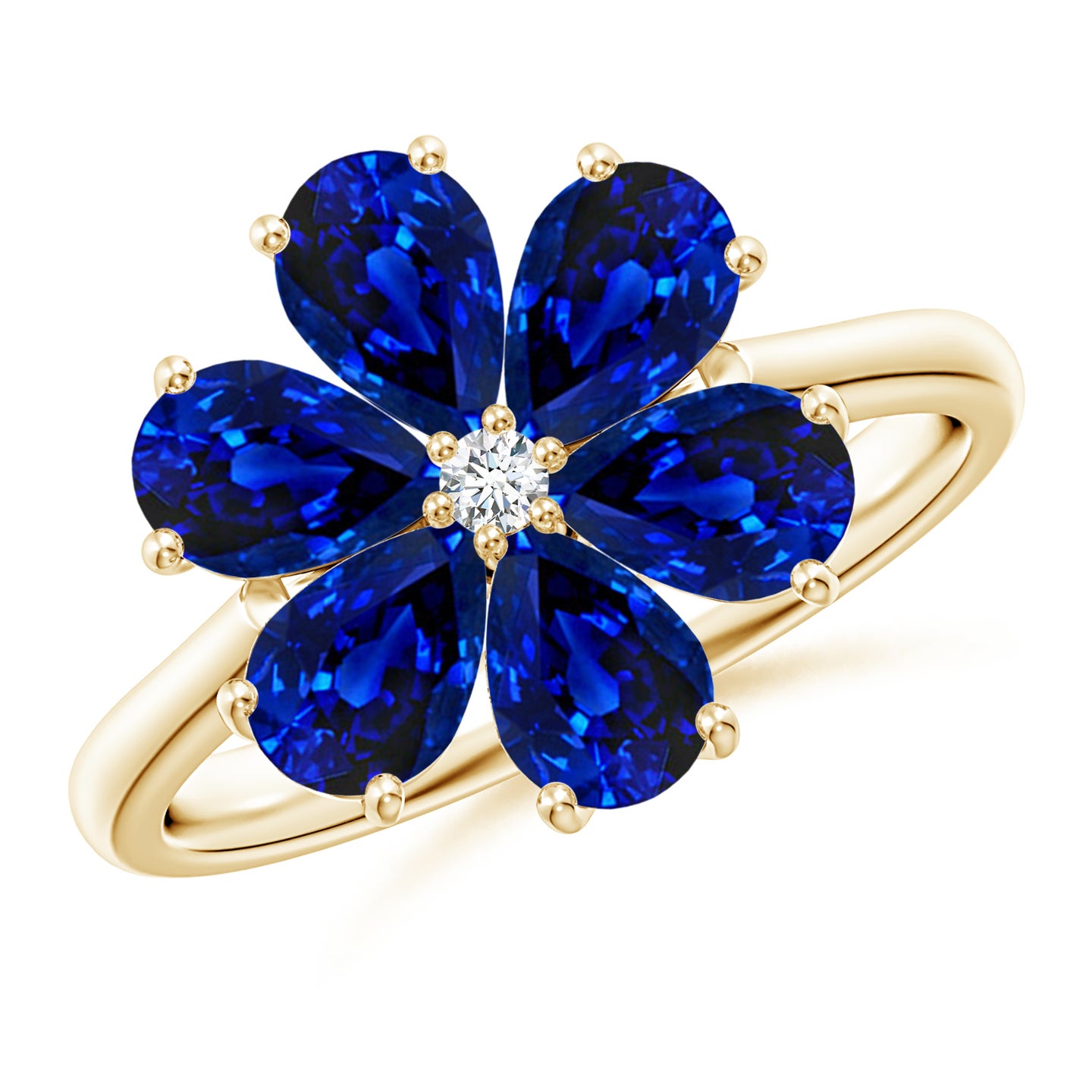 Lab-Grown Nature Inspired Blue Sapphire & Diamond Flower Ring