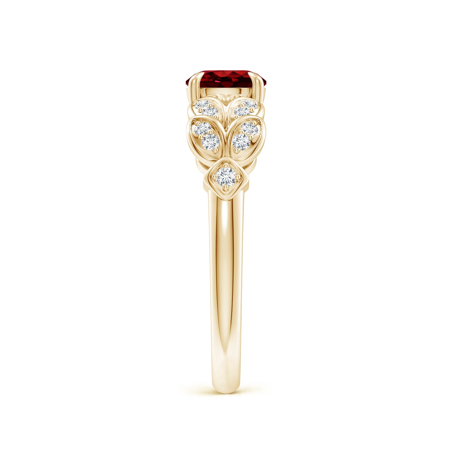 Nature Inspired Round Ruby Leaf Shank Ring