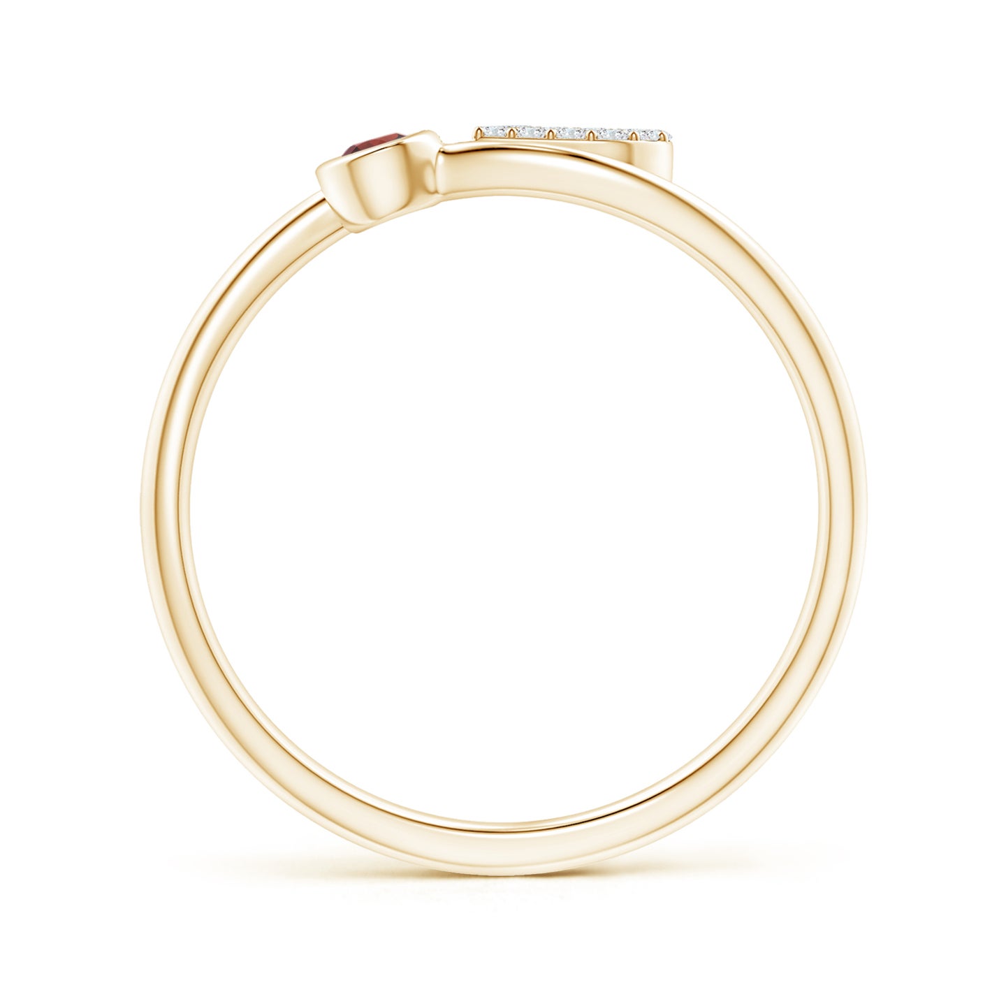 2.5mm AAAA Capital "B" Diamond Initial Ring with Bezel-Set Garnet in Yellow Gold