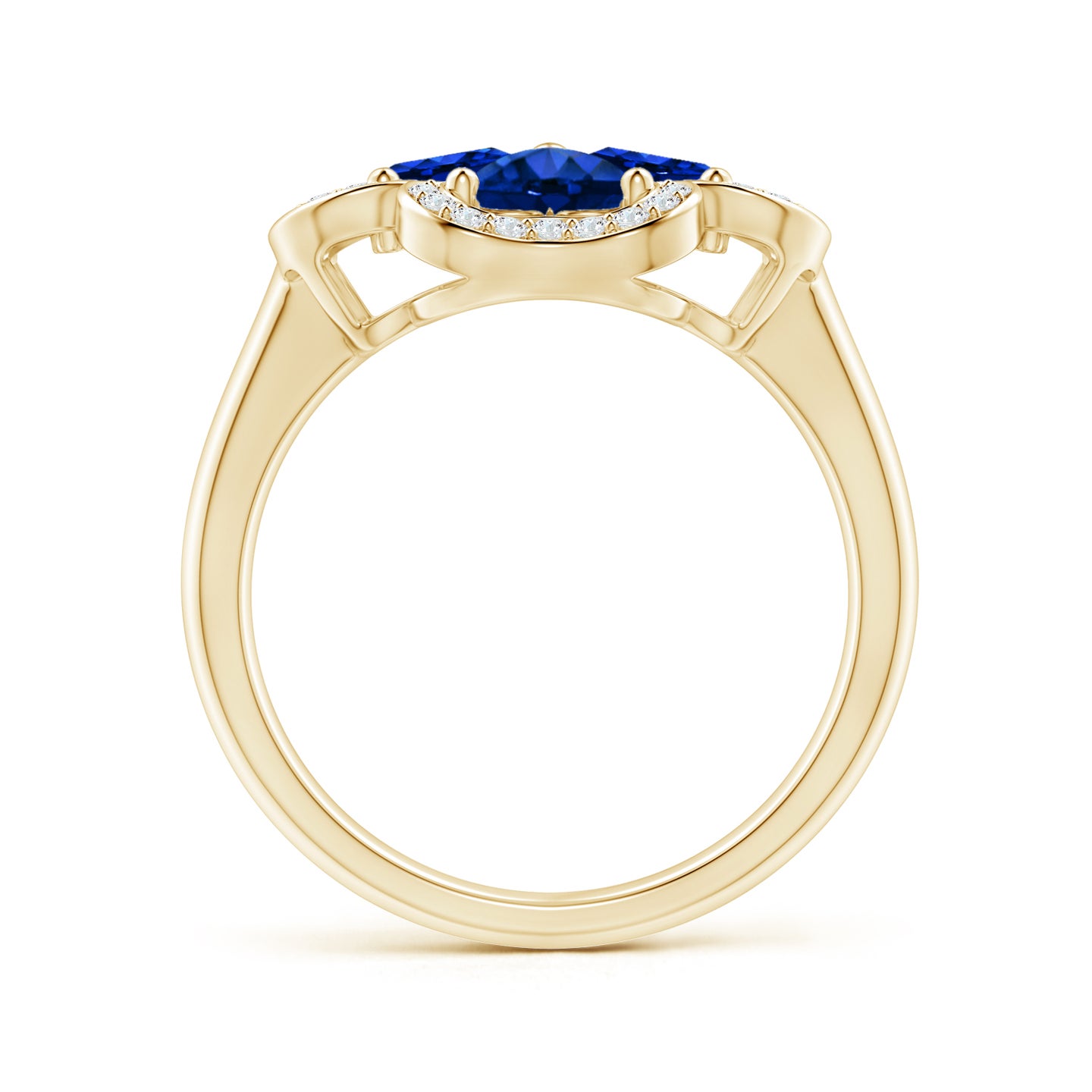 5mm AAAA Heart-Shaped Sapphire Clover Ring in Yellow Gold