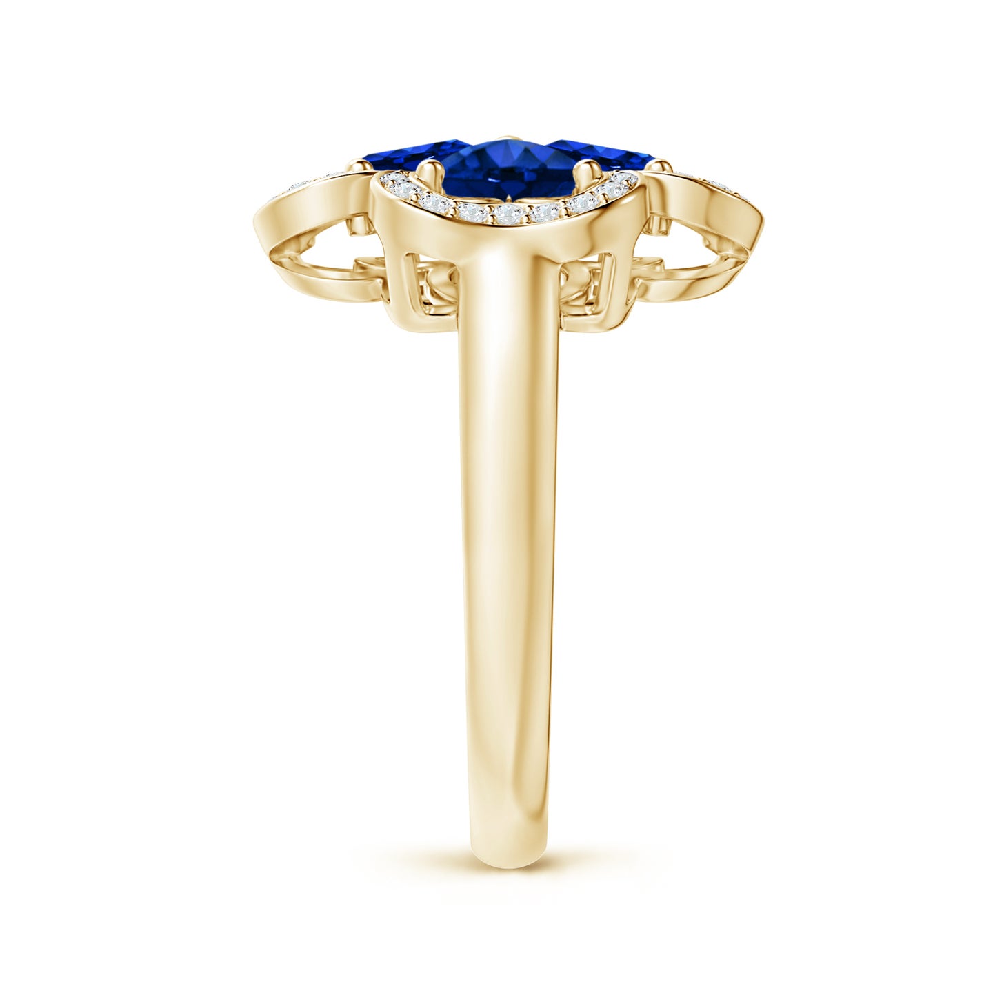 5mm AAAA Heart-Shaped Sapphire Clover Ring in Yellow Gold