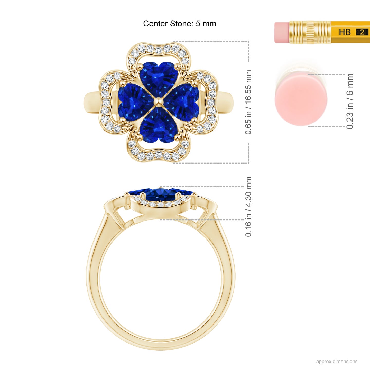 5mm AAAA Heart-Shaped Sapphire Clover Ring in Yellow Gold