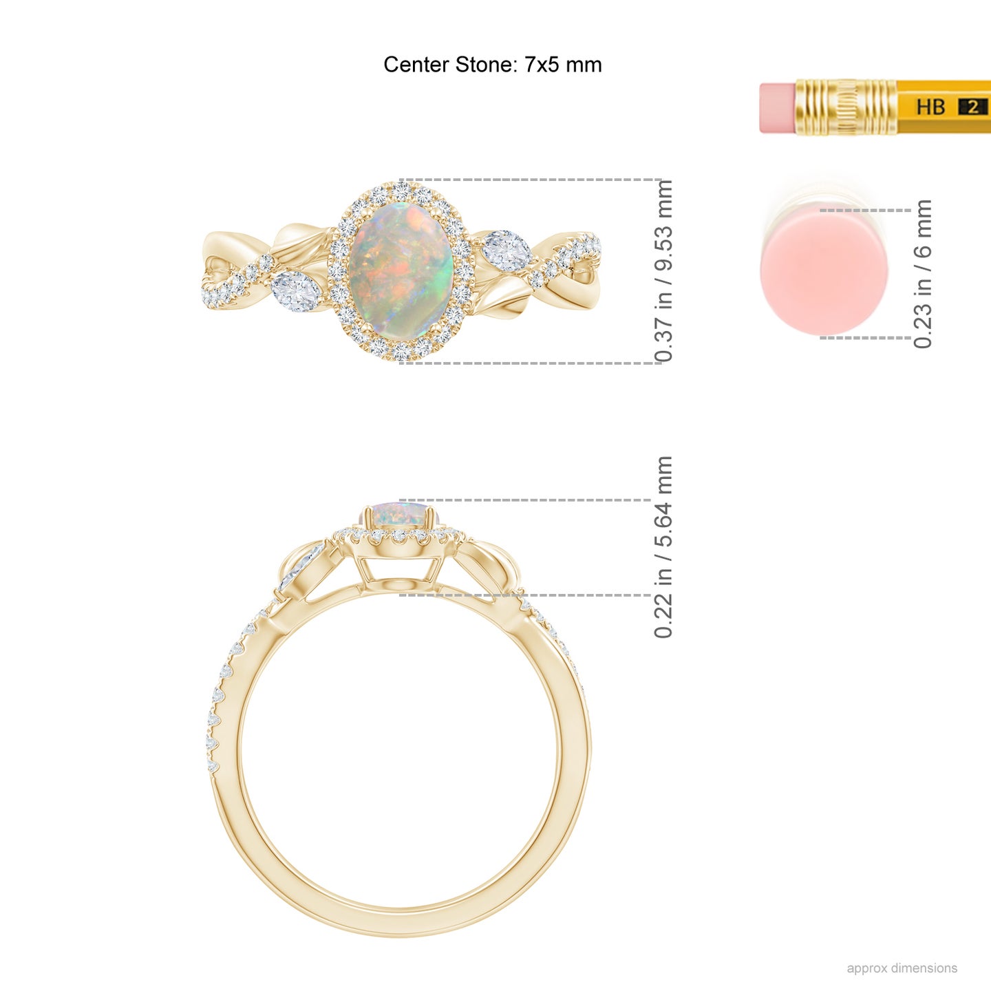 7x5mm AAAA Oval Opal Twisted Vine Ring with Diamond Halo in Yellow Gold 7x5mm AAAA Oval Opal Twisted Vine Ring with Diamond Halo in Yellow Gold