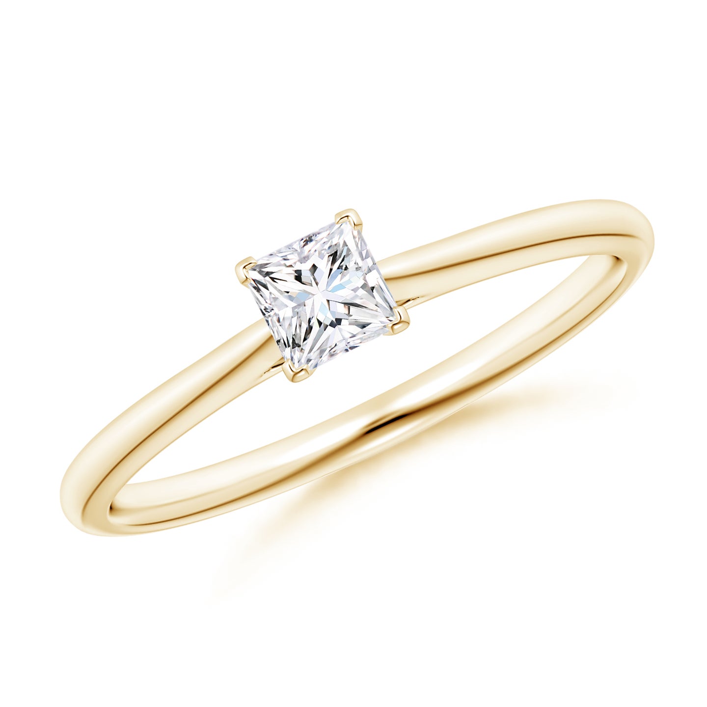 3.5mm GVS2 Princess-Cut Diamond Tapered Cathedral Engagement Ring in Yellow Gold