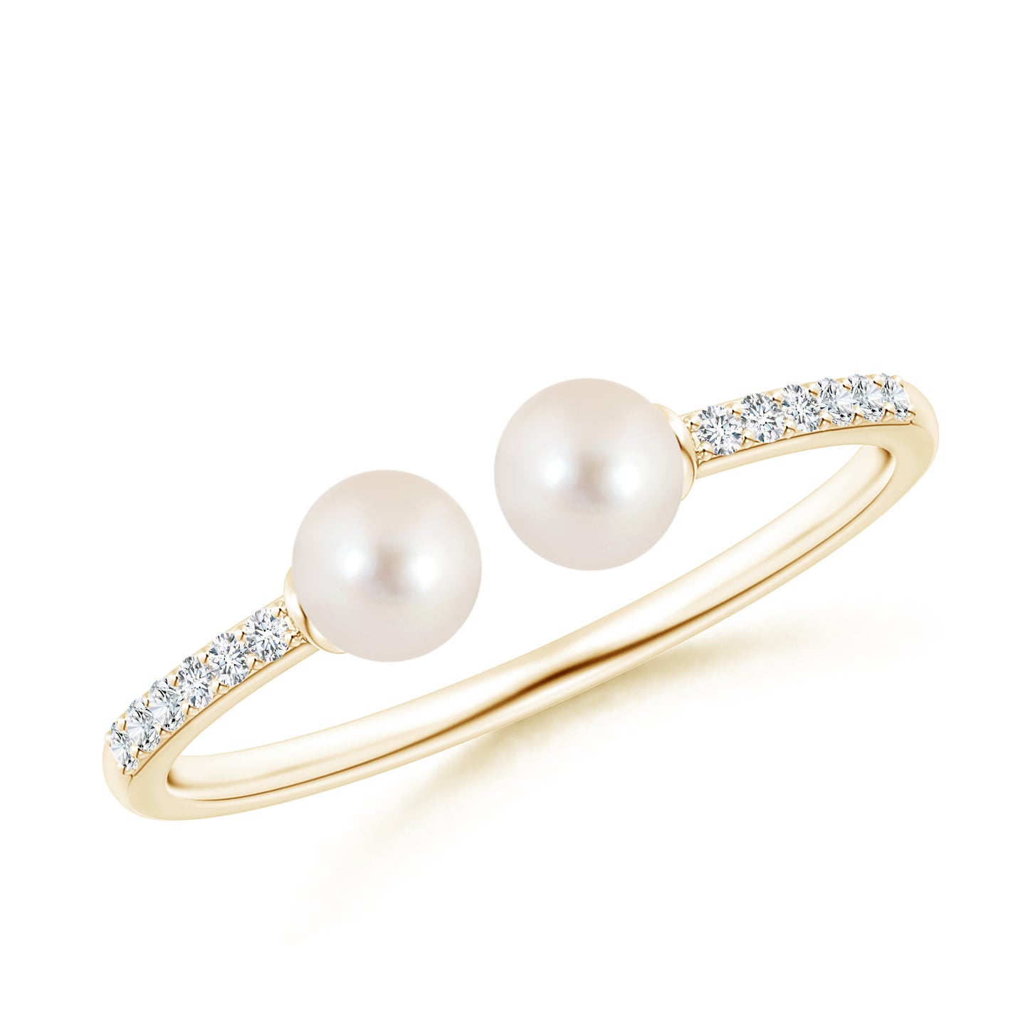 4mm AAAA Two Stone Freshwater Pearl Open Stackable Ring in Yellow Gold