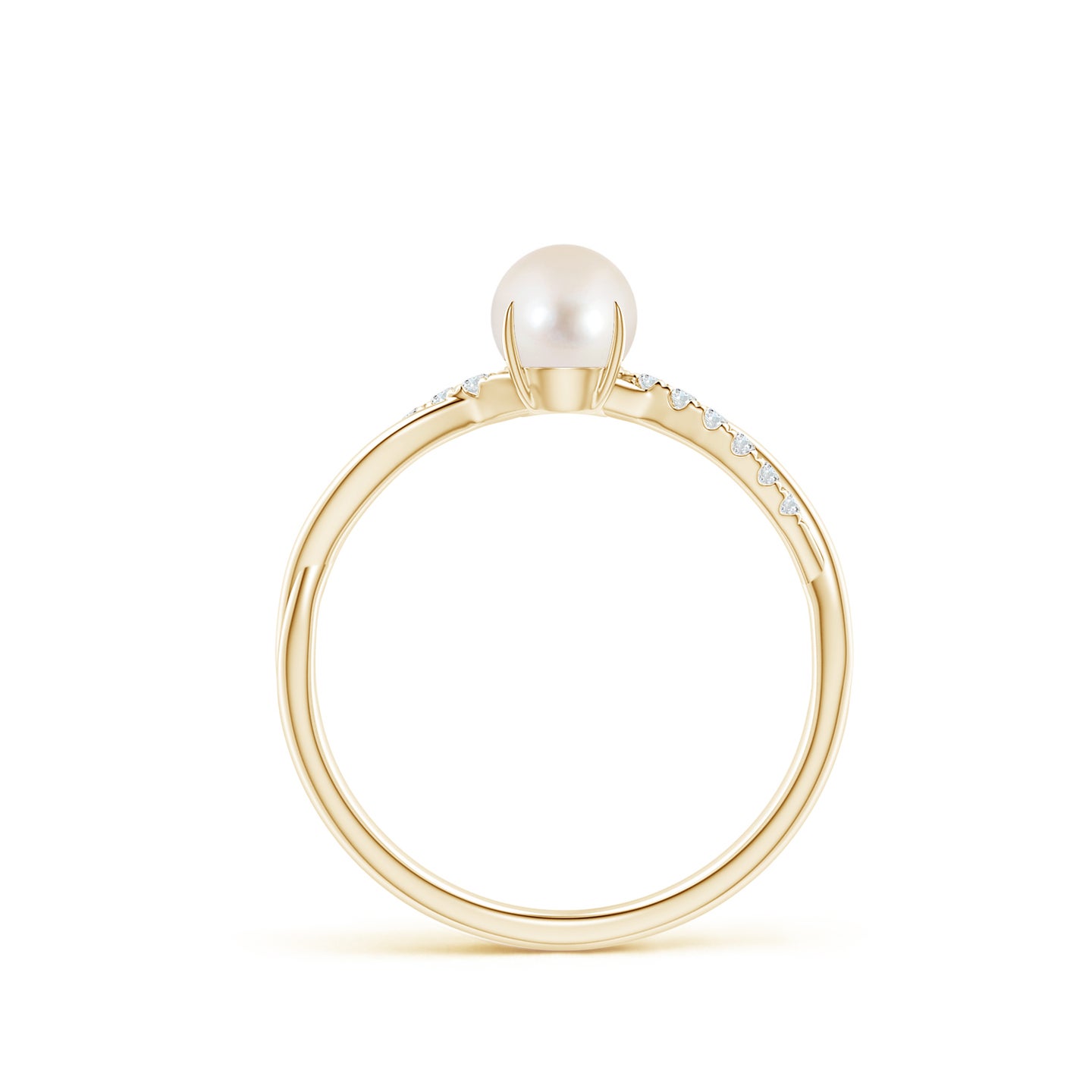 5mm AAAA Freshwater Pearl Twist Shank Ring with Diamonds in Yellow Gold