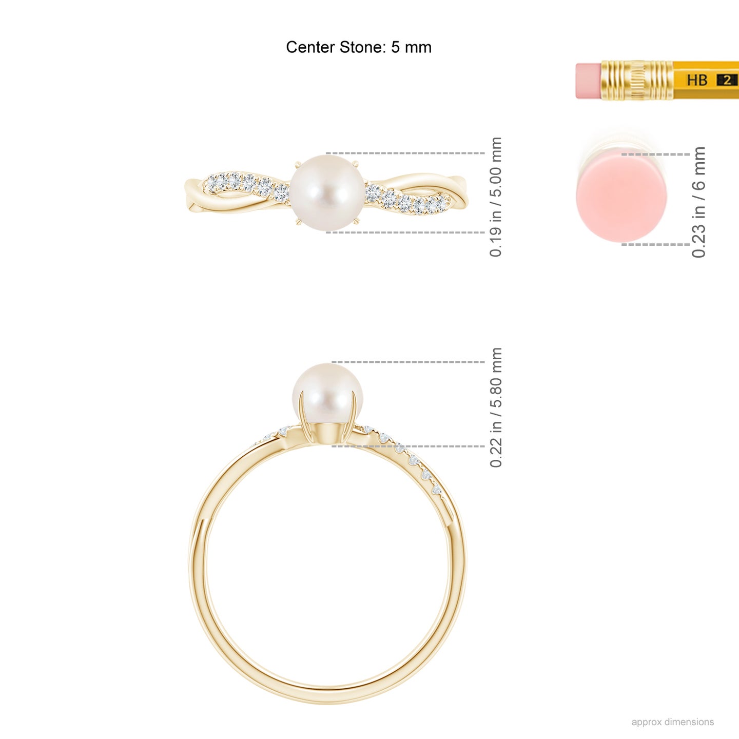 5mm AAAA Freshwater Pearl Twist Shank Ring with Diamonds in Yellow Gold