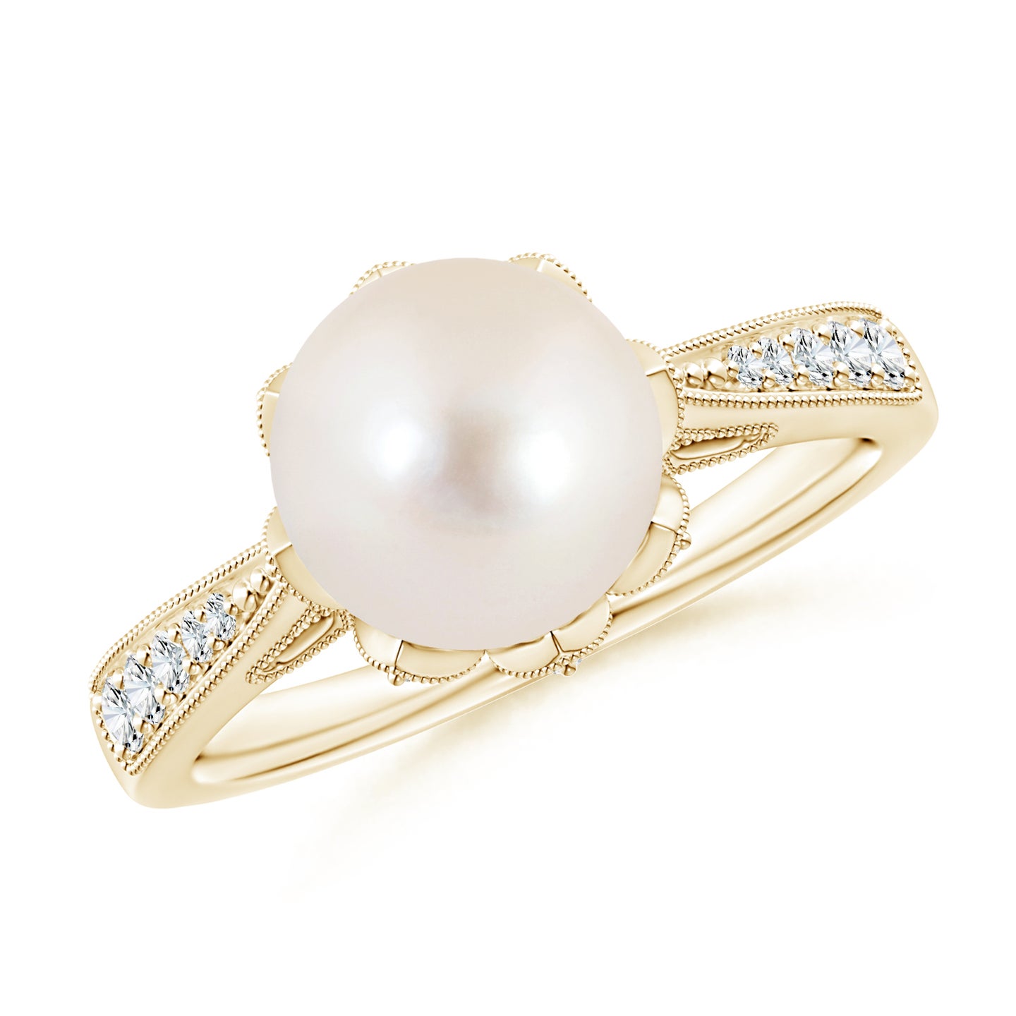 8mm AAAA Vintage Style Freshwater Pearl Ring in Yellow Gold