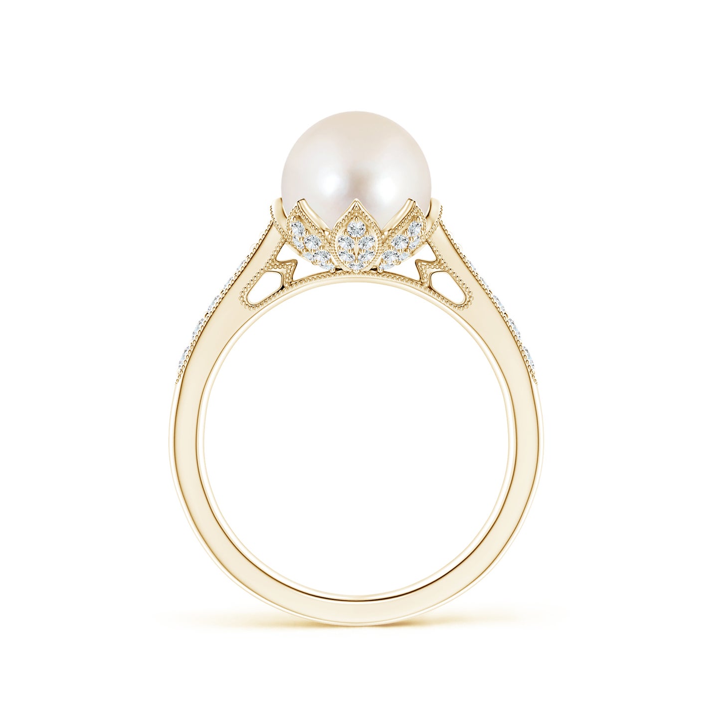 8mm AAAA Vintage Style Freshwater Pearl Ring in Yellow Gold