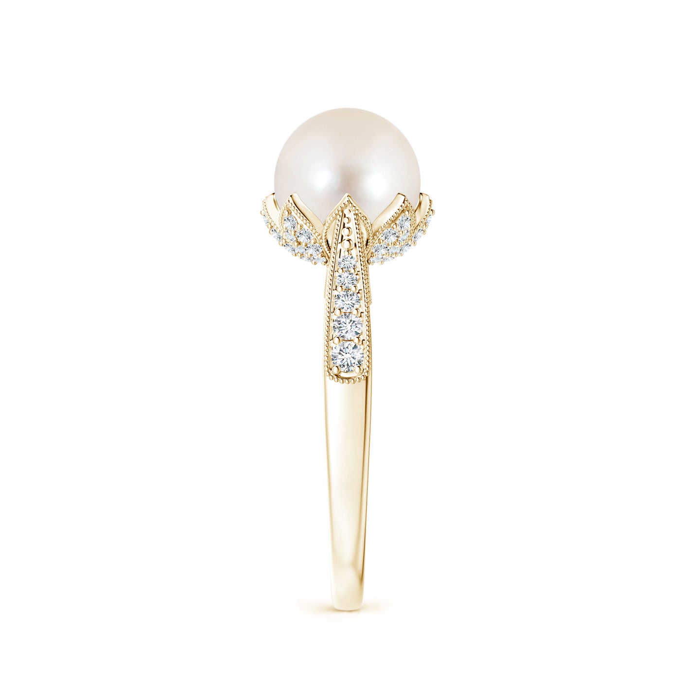 8mm AAAA Vintage Style Freshwater Pearl Ring in Yellow Gold