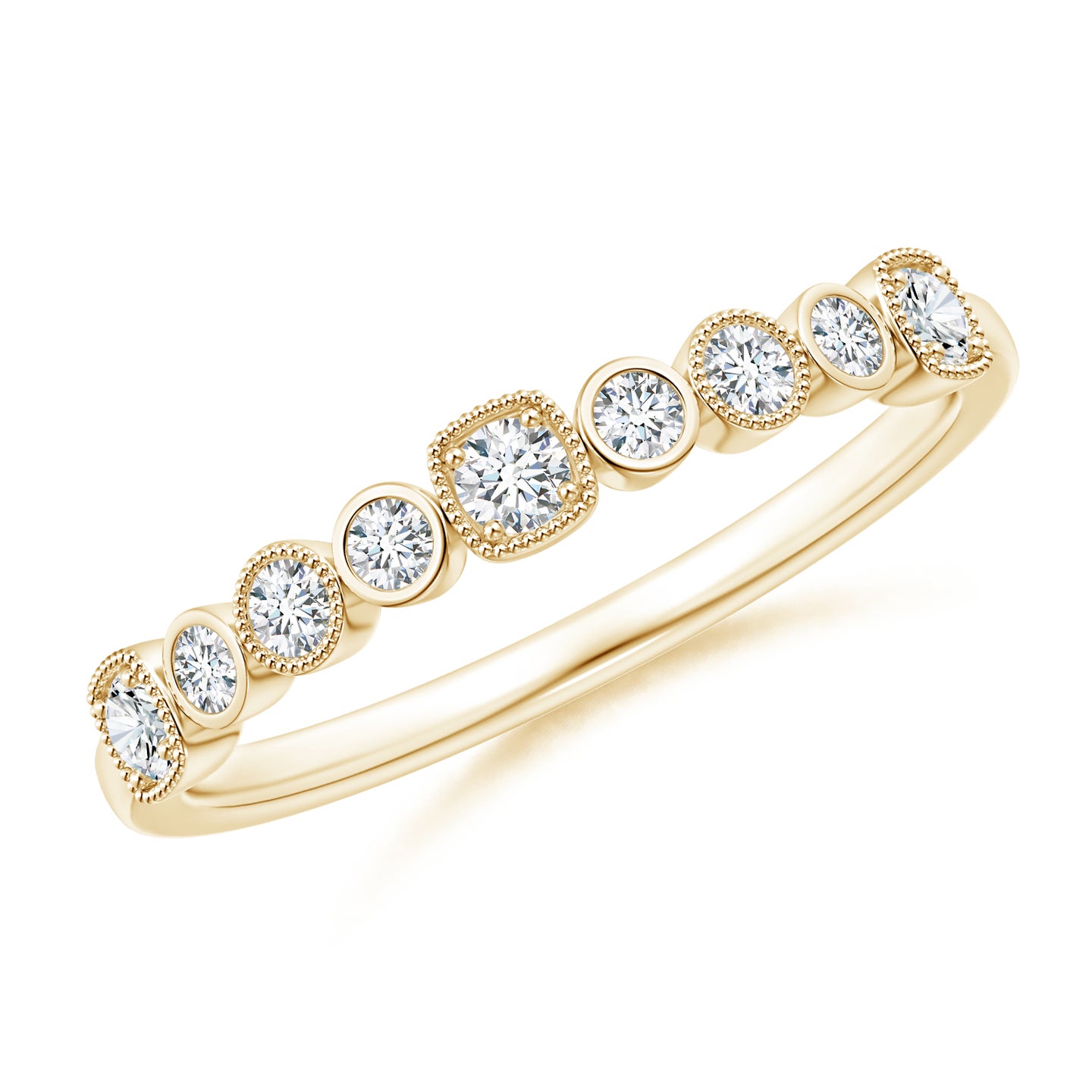 2mm GVS2 Round Diamond Stackable Fashion Ring with Milgrain in Yellow Gold
