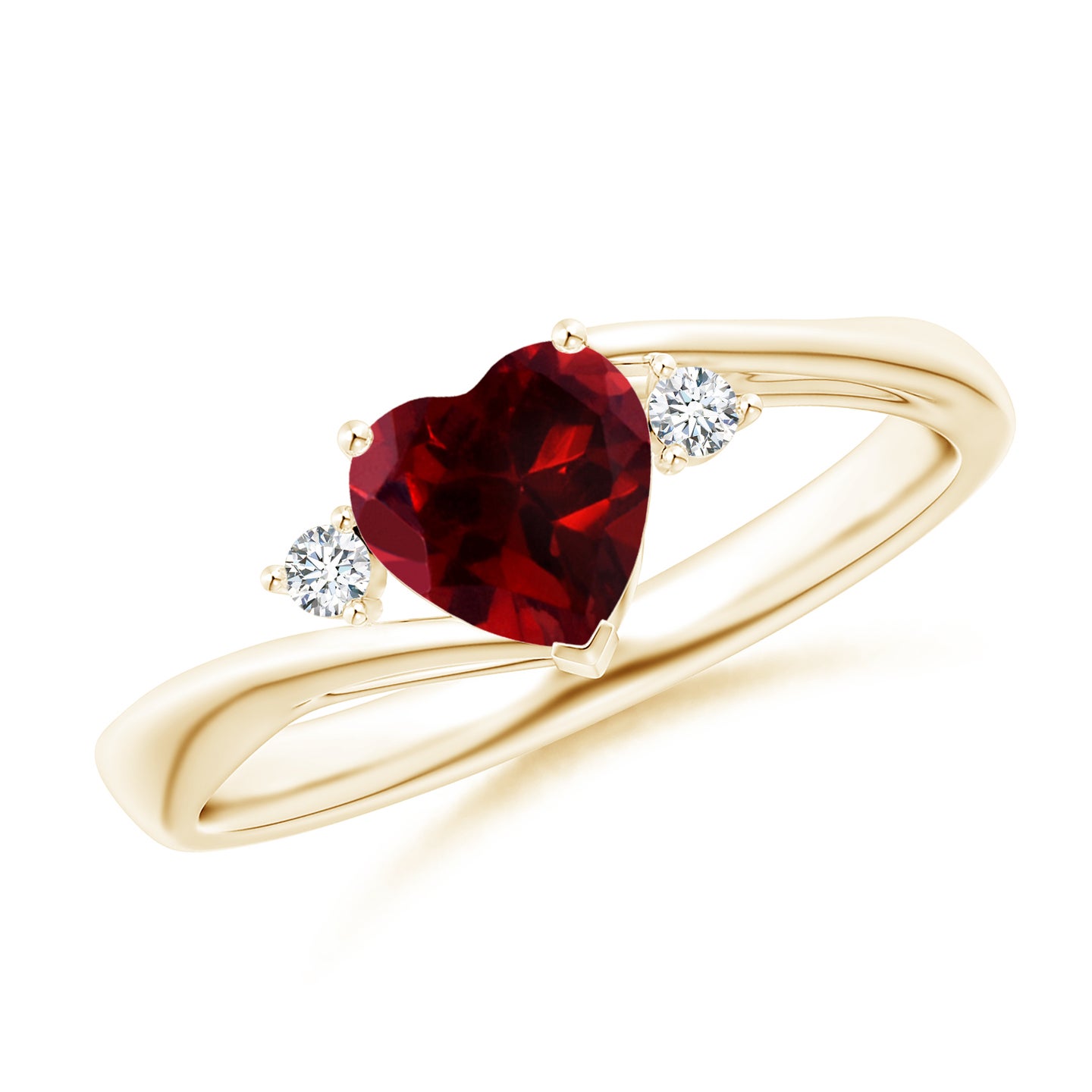6mm AAAA Heart-Shaped Garnet Bypass Ring with Diamonds in Yellow Gold