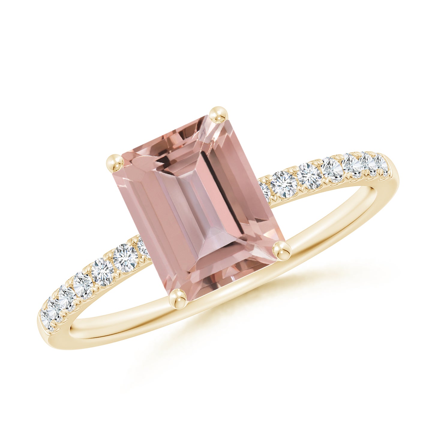 8x6mm AAAA Emerald-Cut Morganite Engagement Ring with Diamonds in Yellow Gold 8x6mm AAAA Emerald-Cut Morganite Engagement Ring with Diamonds in Yellow Gold