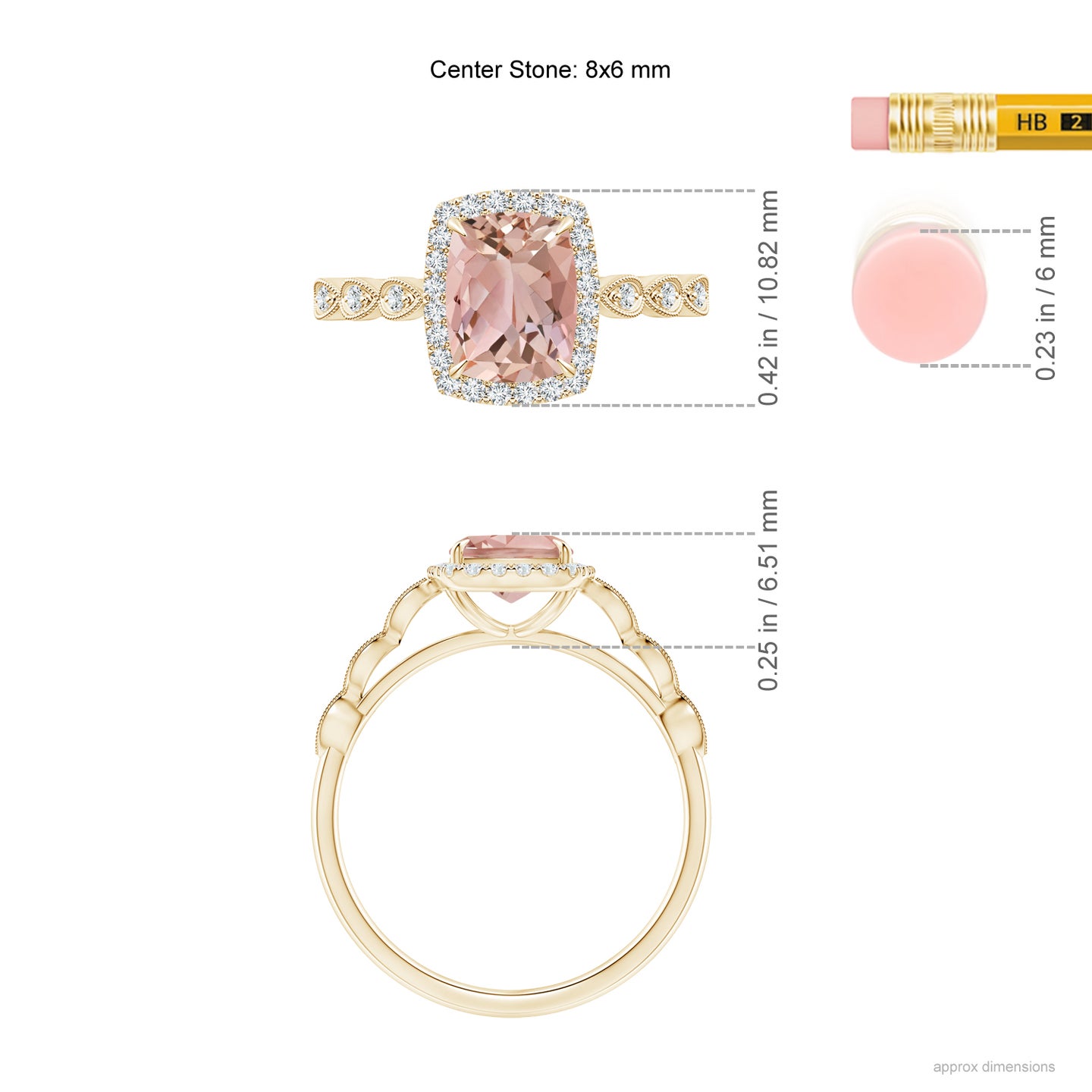 8x6mm AAAA Cushion Morganite Halo Ring with Marquise Motifs in Yellow Gold 8x6mm AAAA Cushion Morganite Halo Ring with Marquise Motifs in Yellow Gold