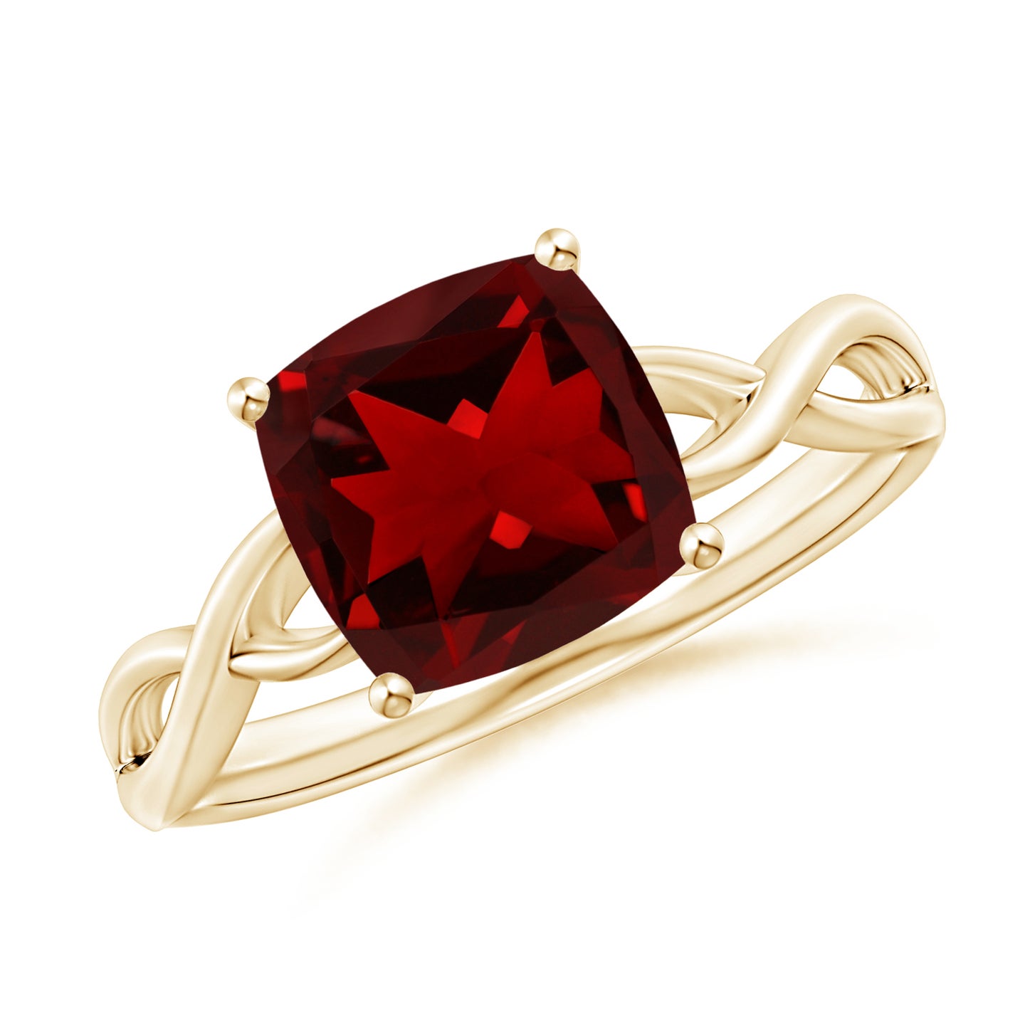 8mm AAAA Claw-Set Cushion Garnet Solitaire Engagement Ring in Yellow Gold