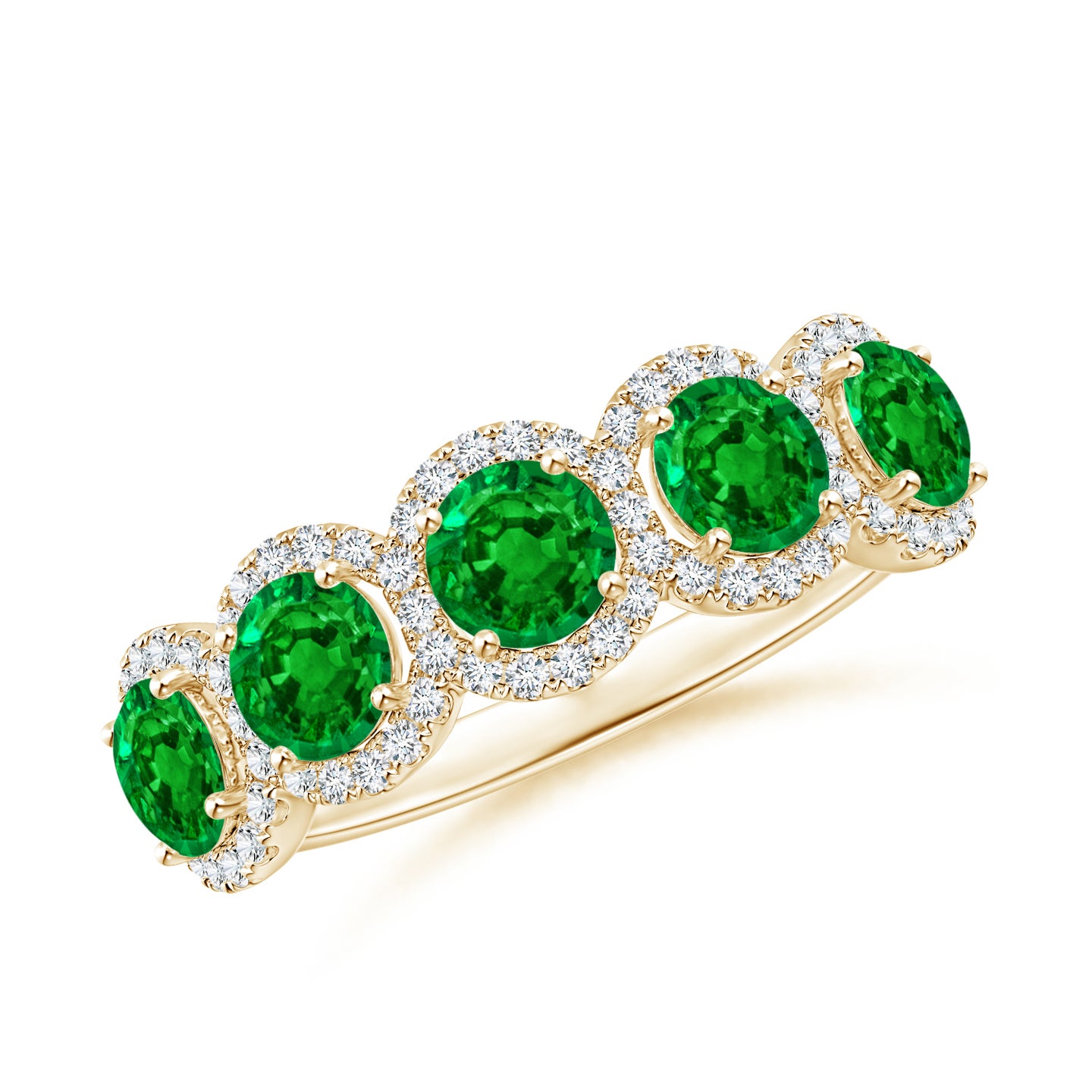 Half Eternity Five-Stone Emerald Halo Ring