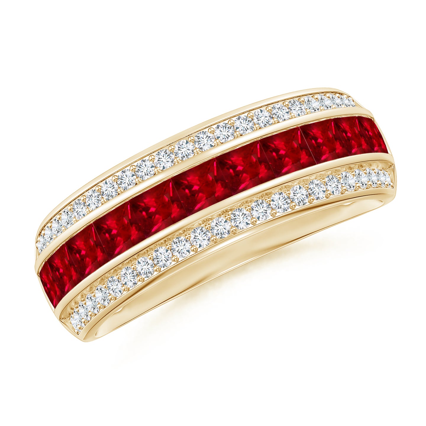 Channel-Set Square Ruby and Diamond Half Eternity Band