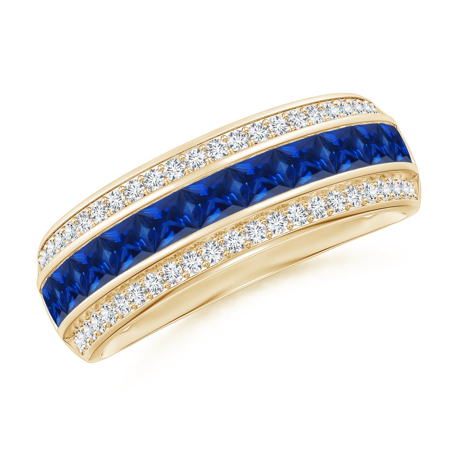 Channel-Set Square Sapphire and Diamond Half Eternity Band Channel-Set Square Sapphire and Diamond Half Eternity Band