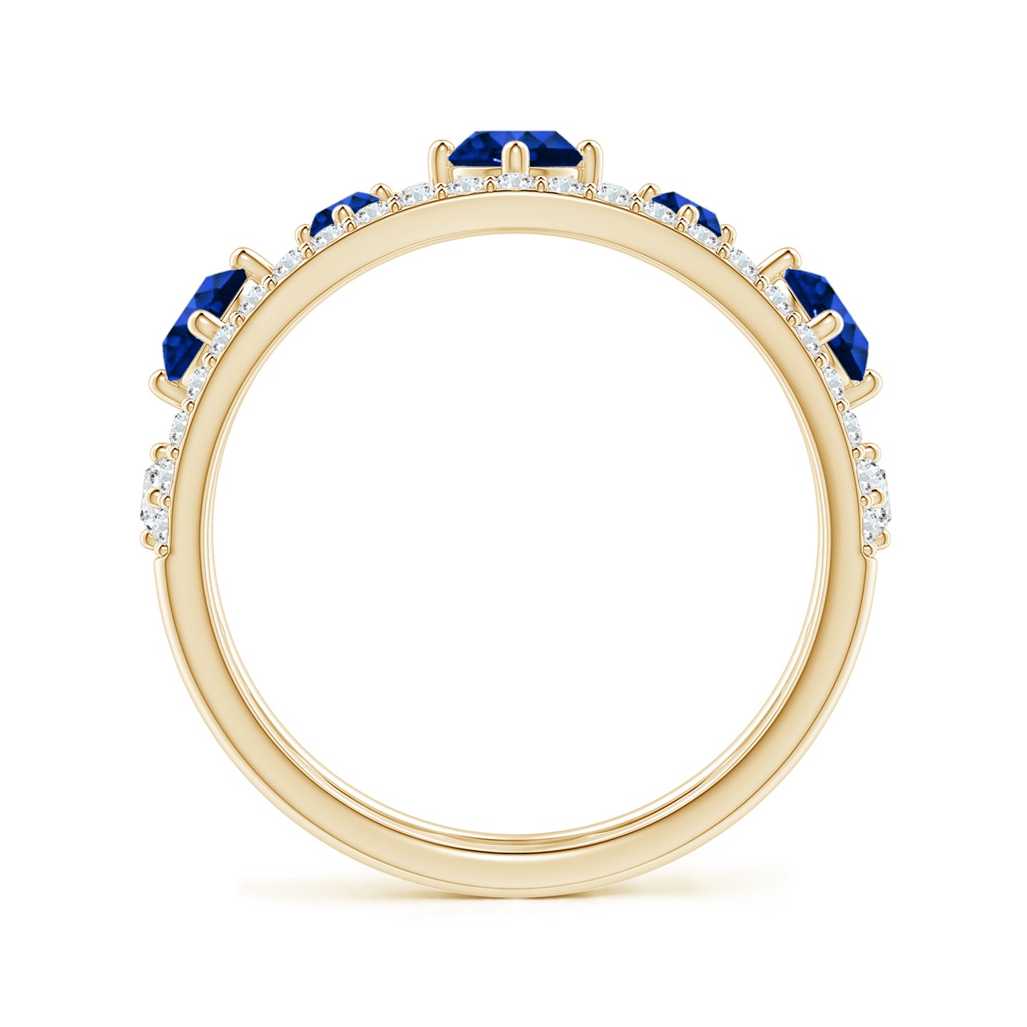3.8mm AAAA Art Deco Inspired Graduated Sapphire and Diamond Ring in Yellow Gold