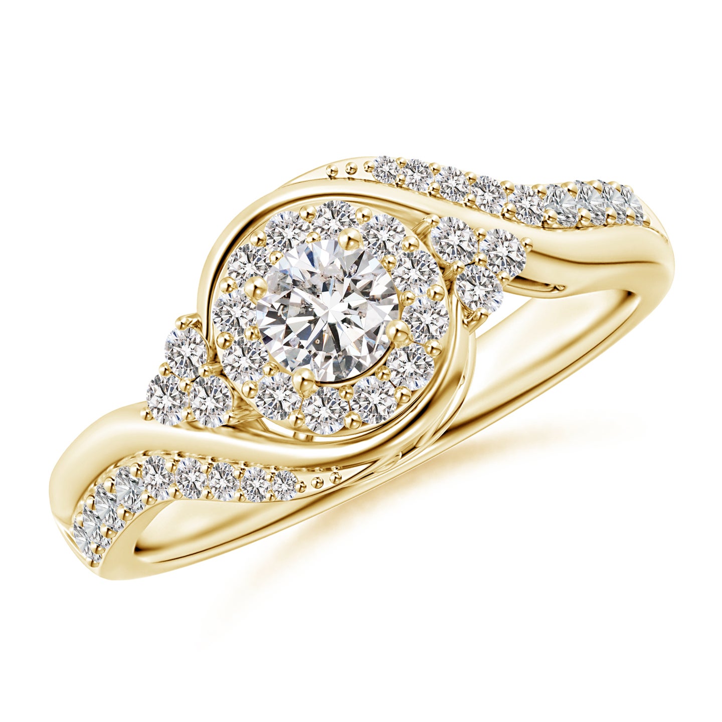 4.1mm IJI1I2 Diamond Halo Bypass Engagement Ring in Yellow Gold