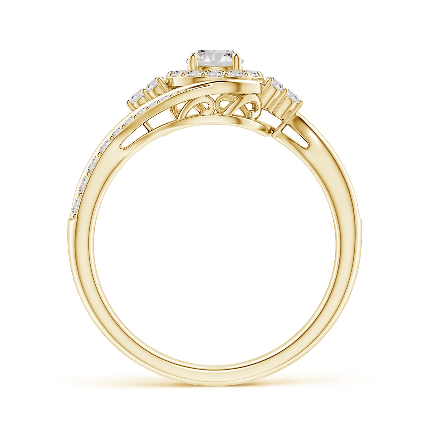4.1mm IJI1I2 Diamond Halo Bypass Engagement Ring in Yellow Gold