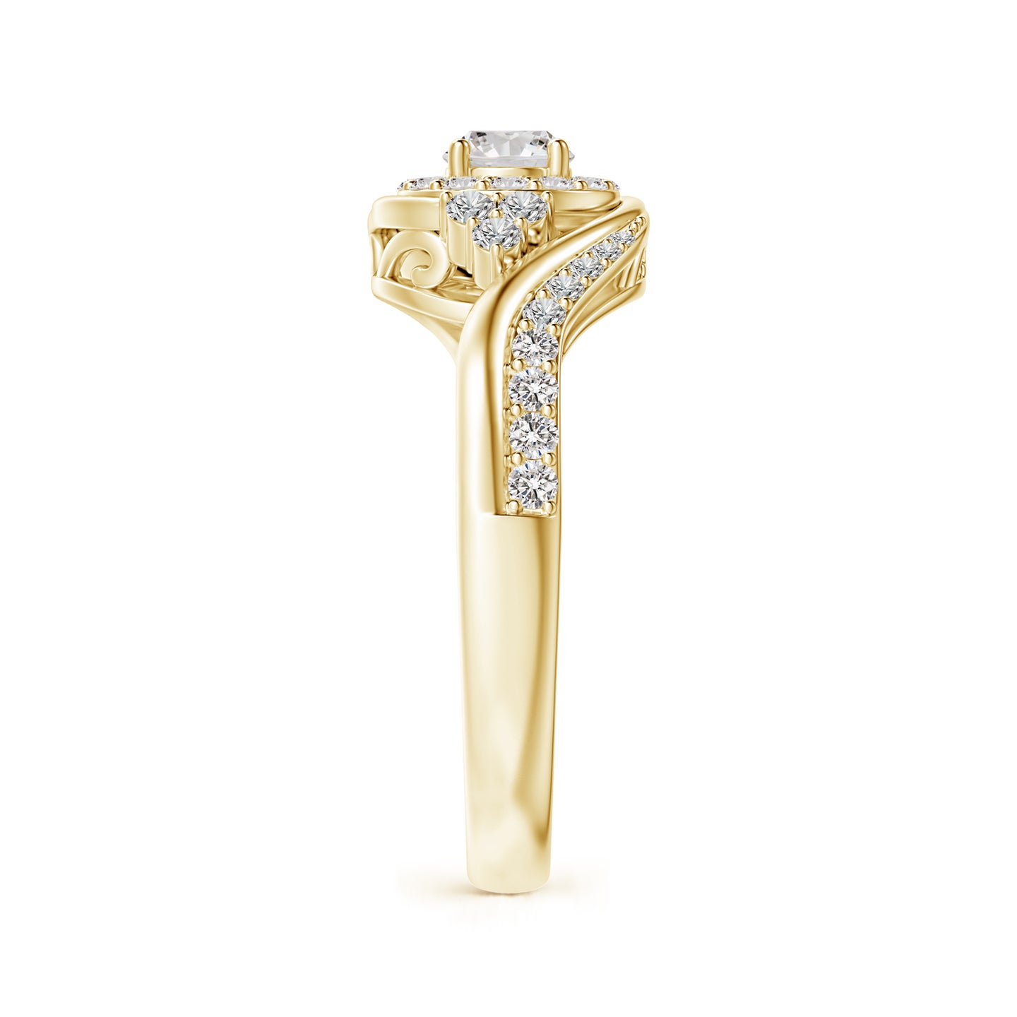 4.1mm IJI1I2 Diamond Halo Bypass Engagement Ring in Yellow Gold