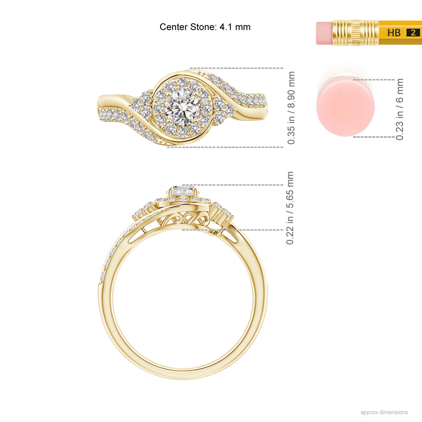 4.1mm IJI1I2 Diamond Halo Bypass Engagement Ring in Yellow Gold