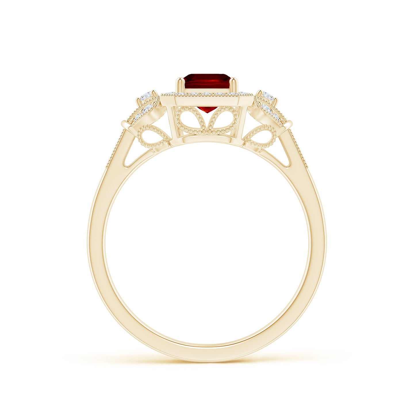 Aeon Vintage Style Emerald-Cut Ruby Halo Engagement Ring With Milgrain