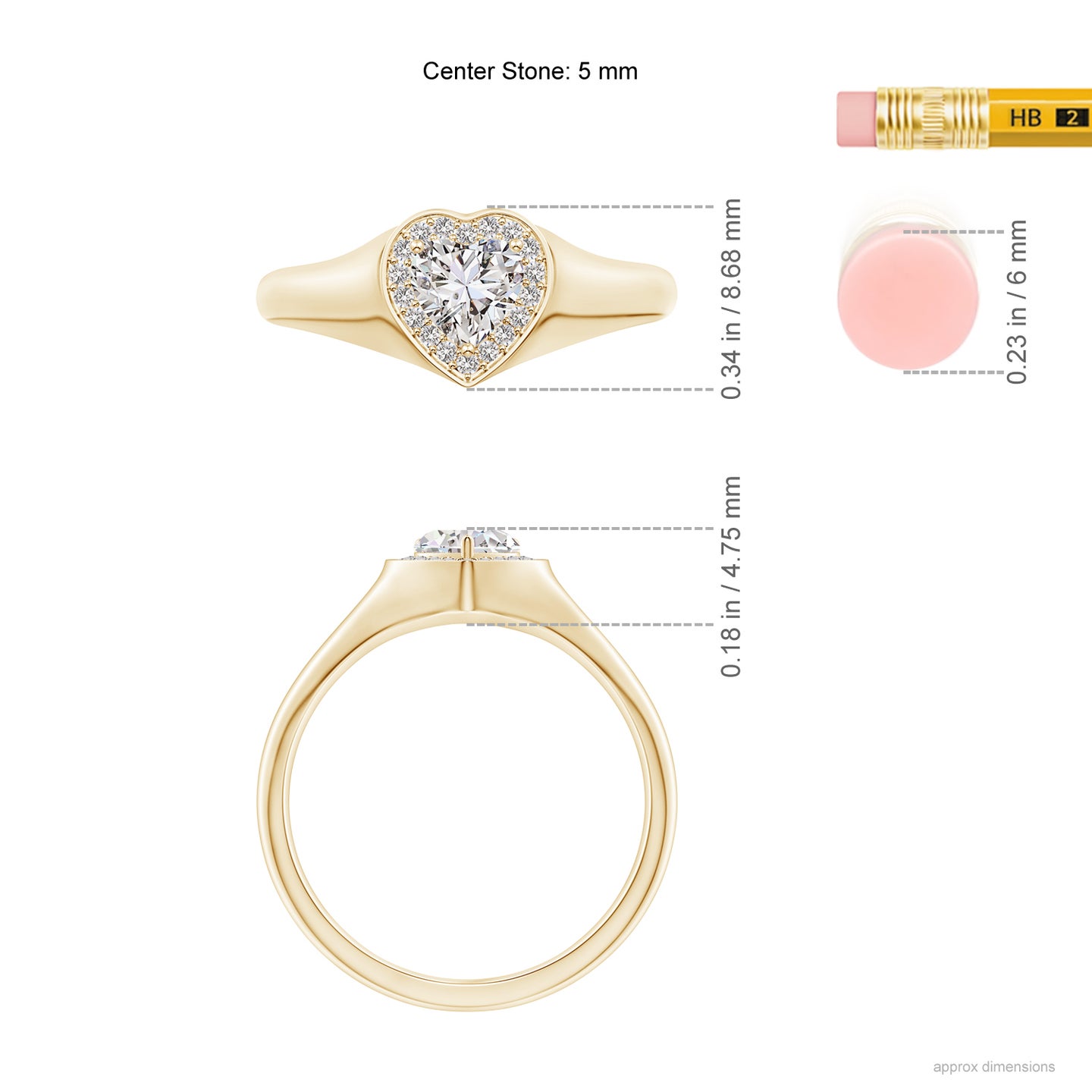 5mm IJI1I2 Heart-Shaped Diamond Halo Signet Ring in Yellow Gold