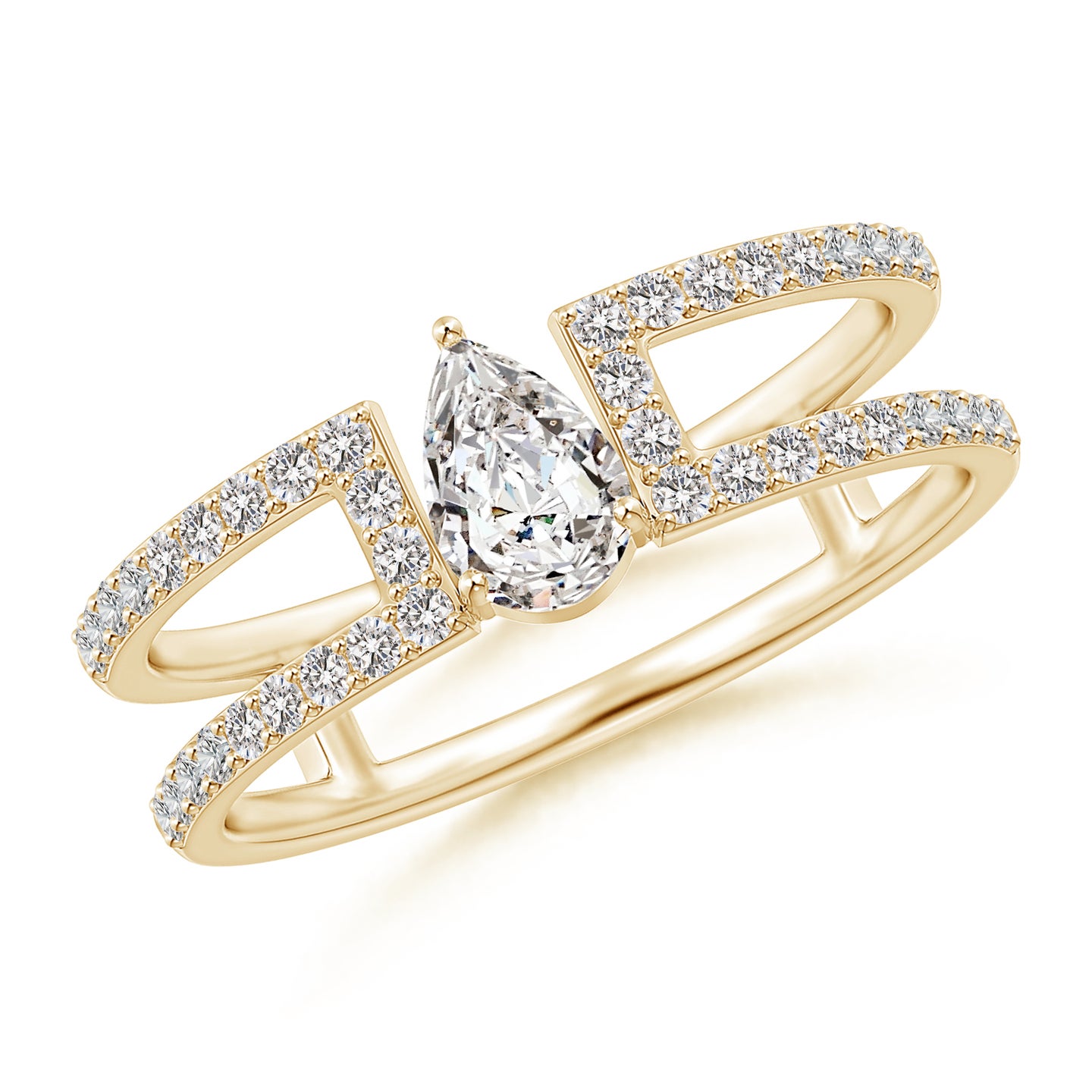 Pear Diamond Parallel Split Shank Ring With Accents