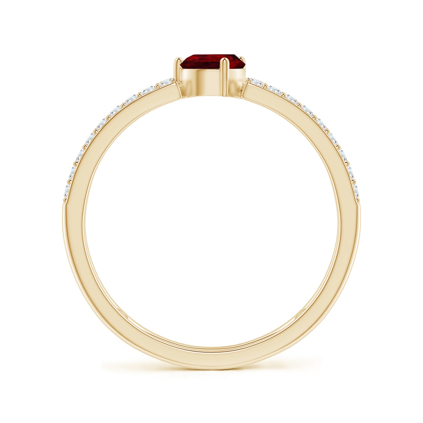 Tilted Pear Ruby Parallel Split Shank Ring