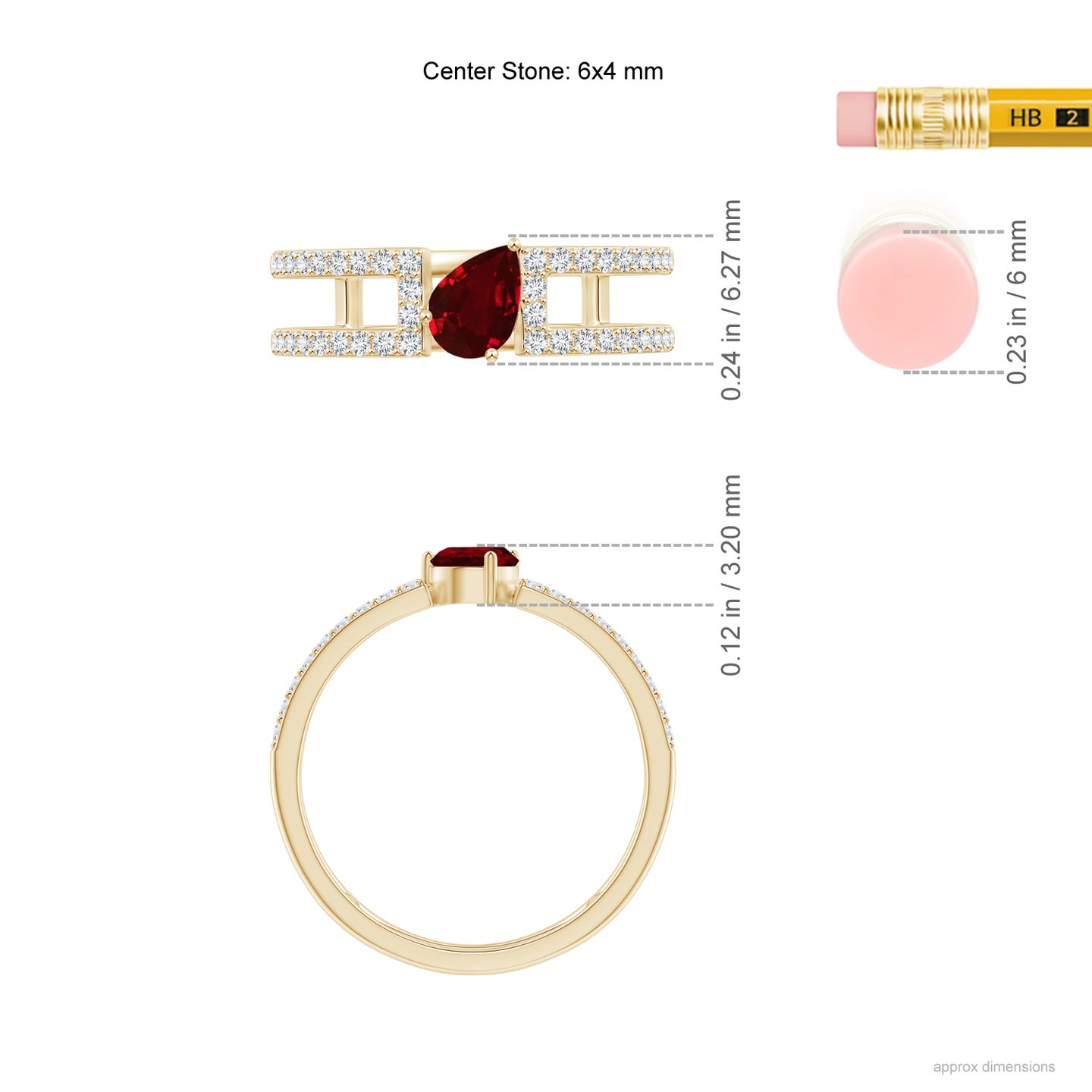 Tilted Pear Ruby Parallel Split Shank Ring