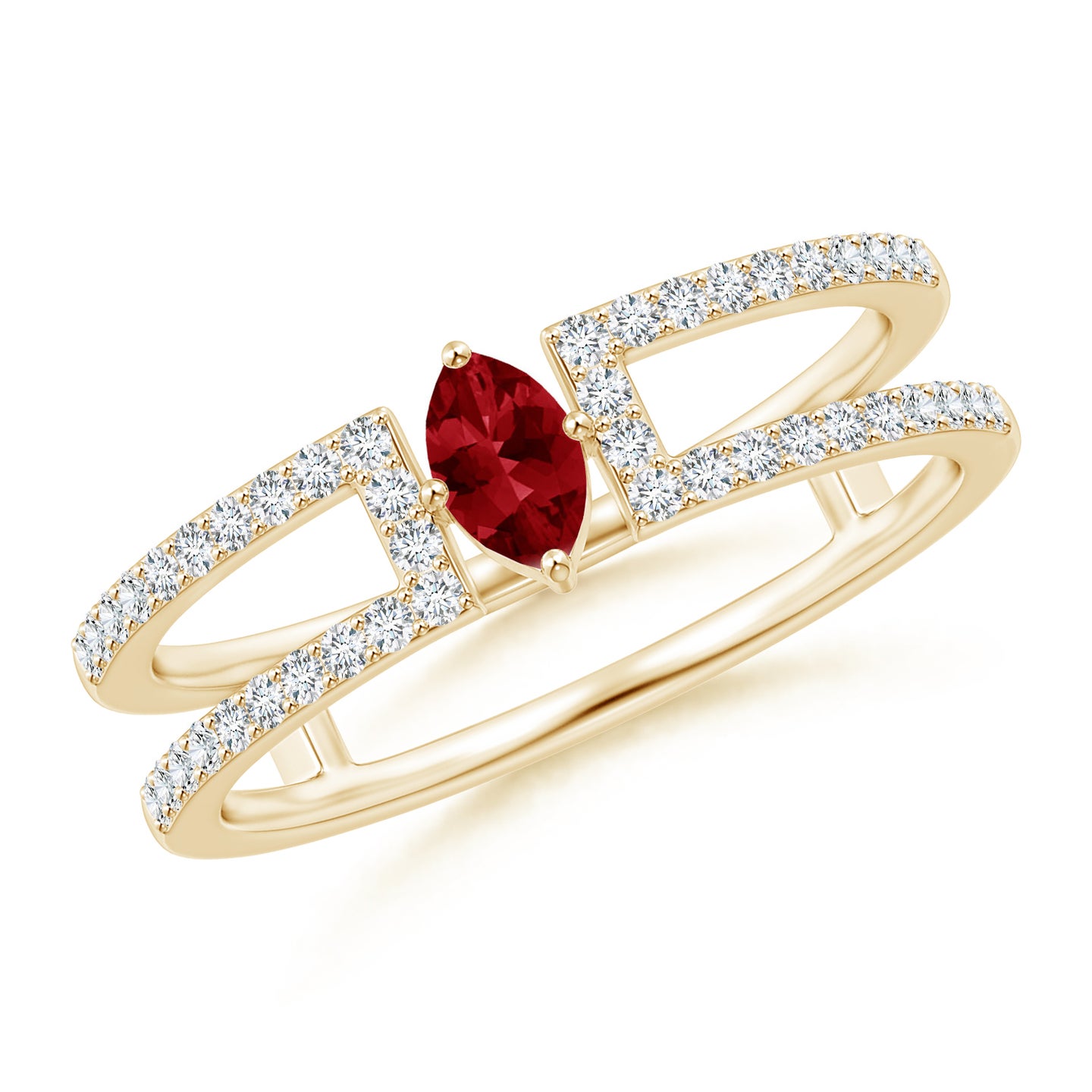 Marquise Ruby Parallel Split Shank Ring With Accents