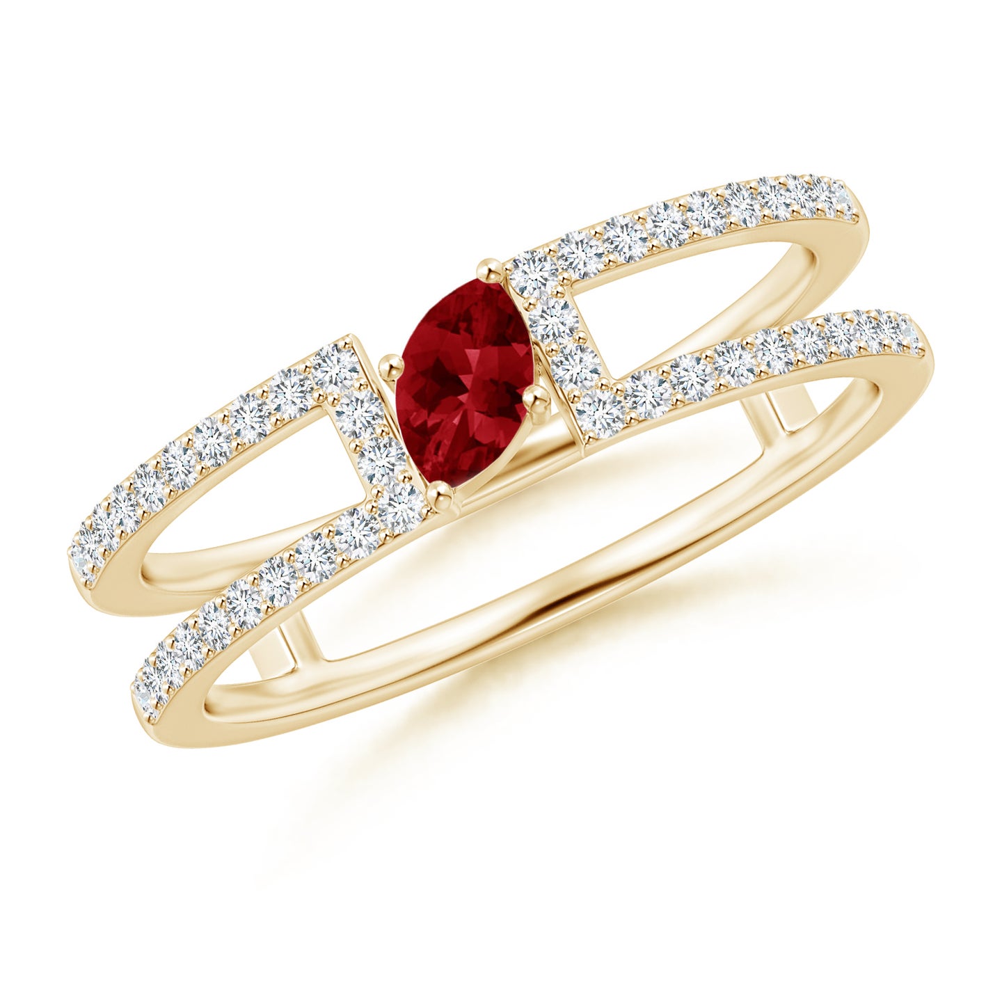 Tilted Marquise Ruby Parallel Split Shank Ring